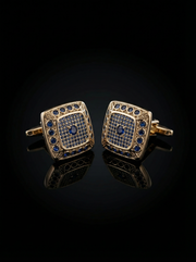 Refined Blue Stone Grid Cufflinks Tivaaro