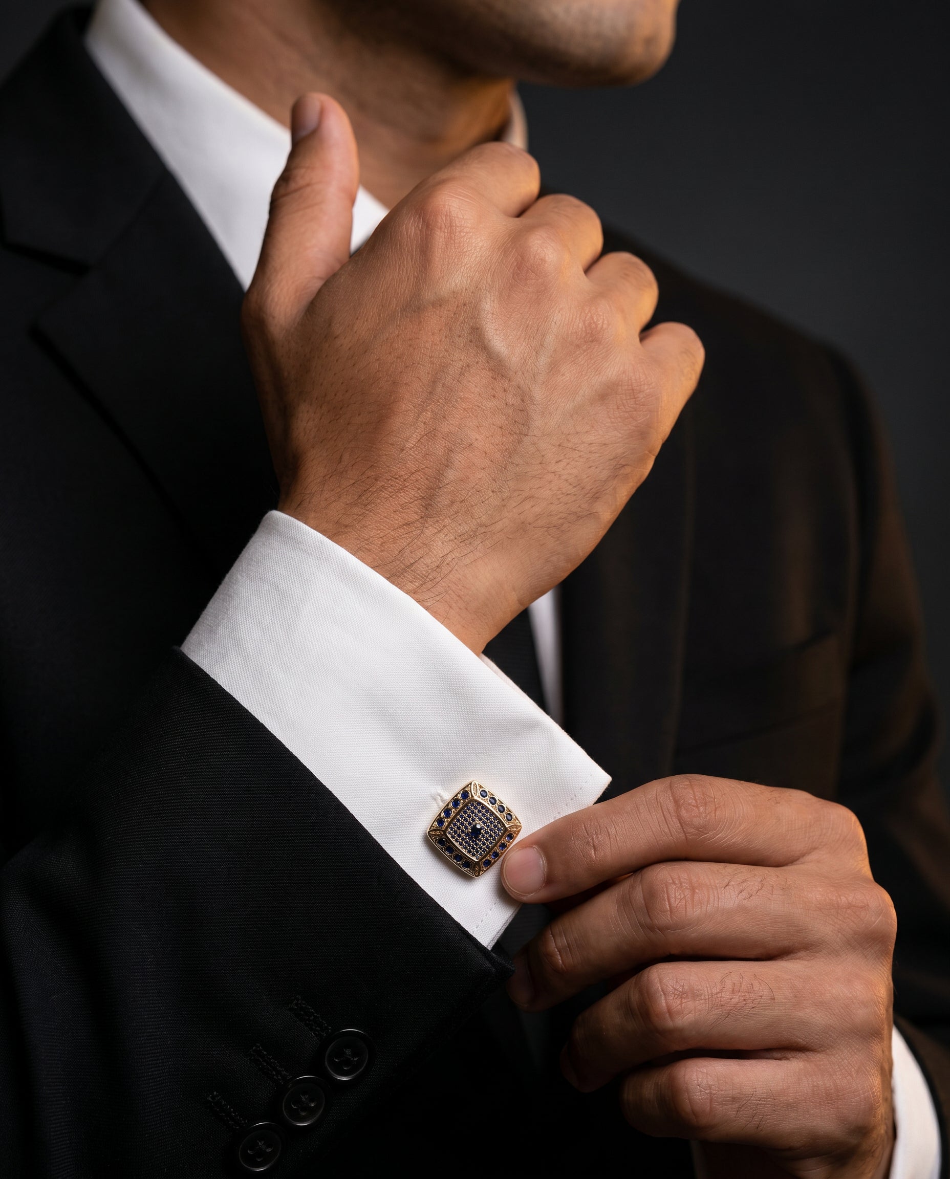 Refined Blue Gemstone-Style Grid Cufflinks by Tivaaro