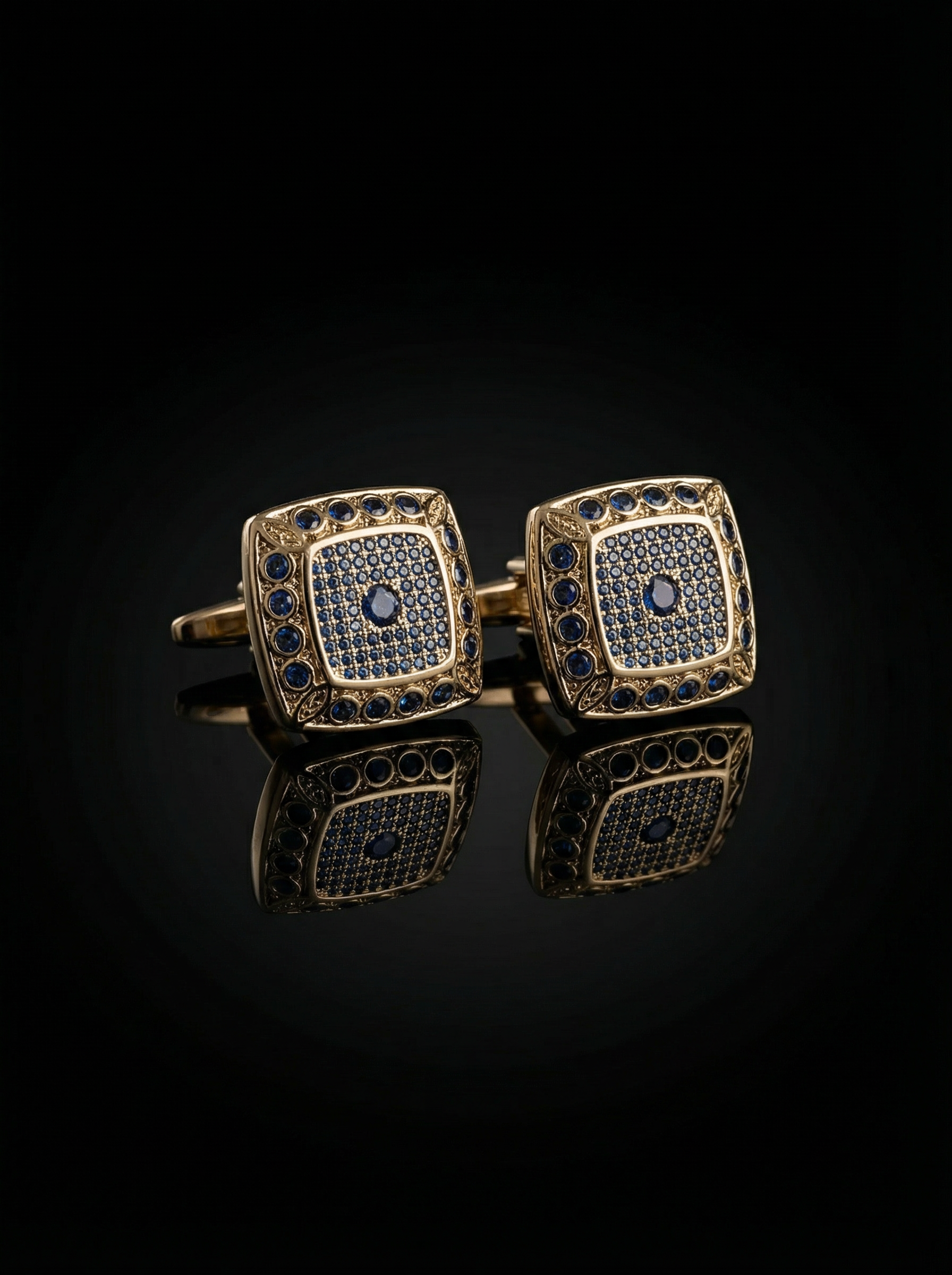 Refined Blue Stone Grid Cufflinks Tivaaro