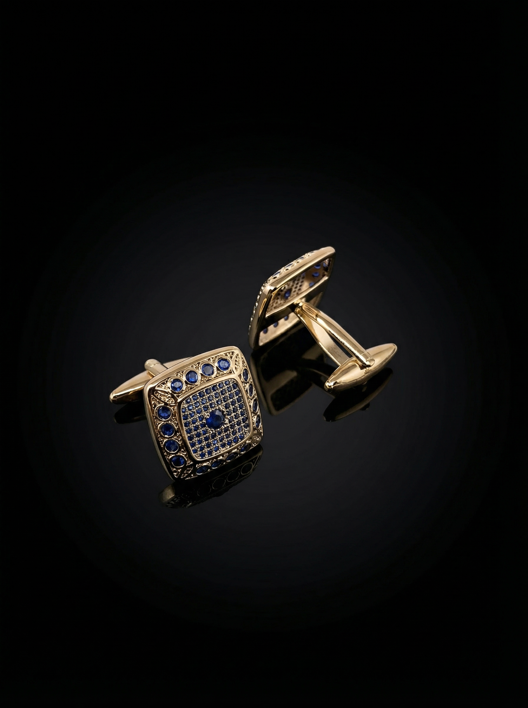 Refined Blue Stone Grid Cufflinks Tivaaro