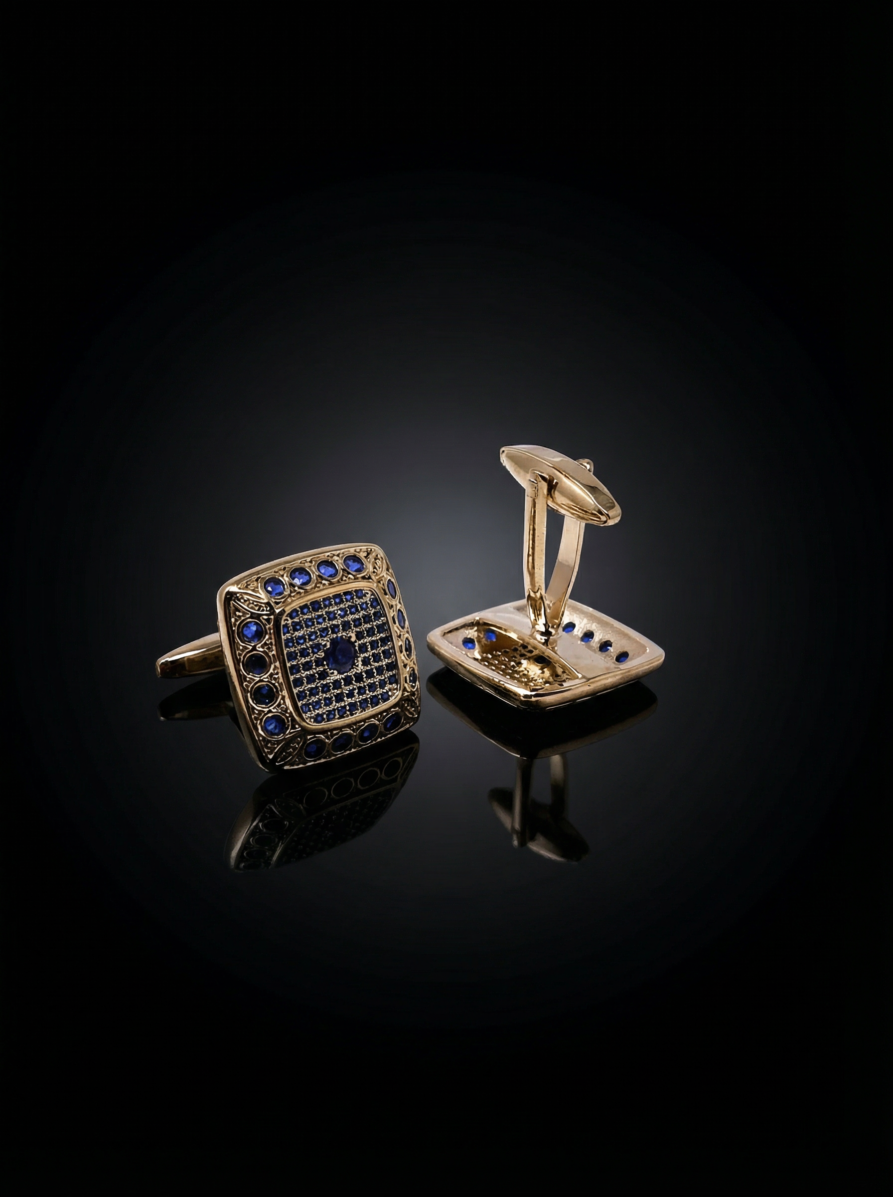 Refined Blue Stone Grid Cufflinks Tivaaro