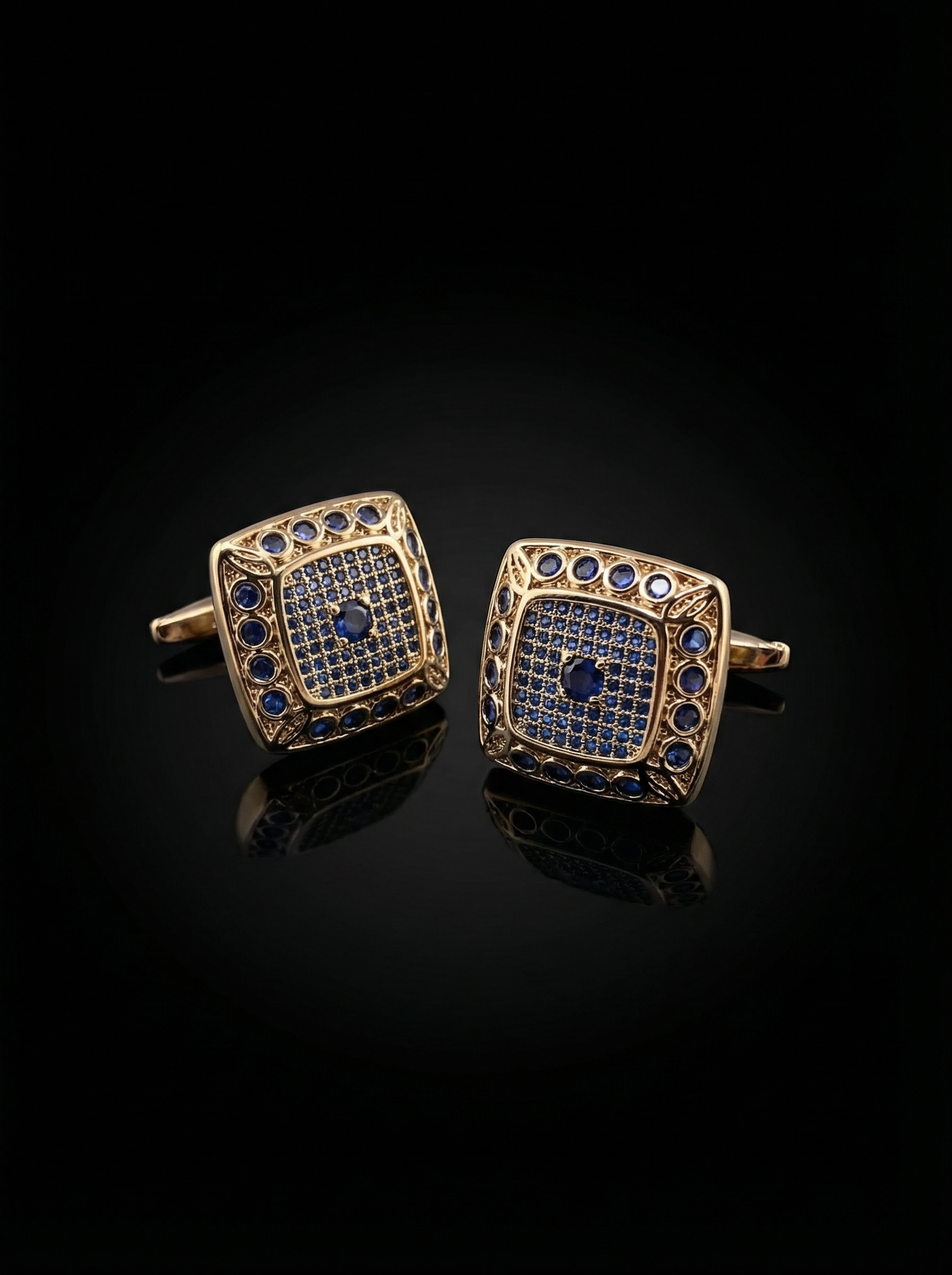 Refined Blue Stone Grid Cufflinks Tivaaro