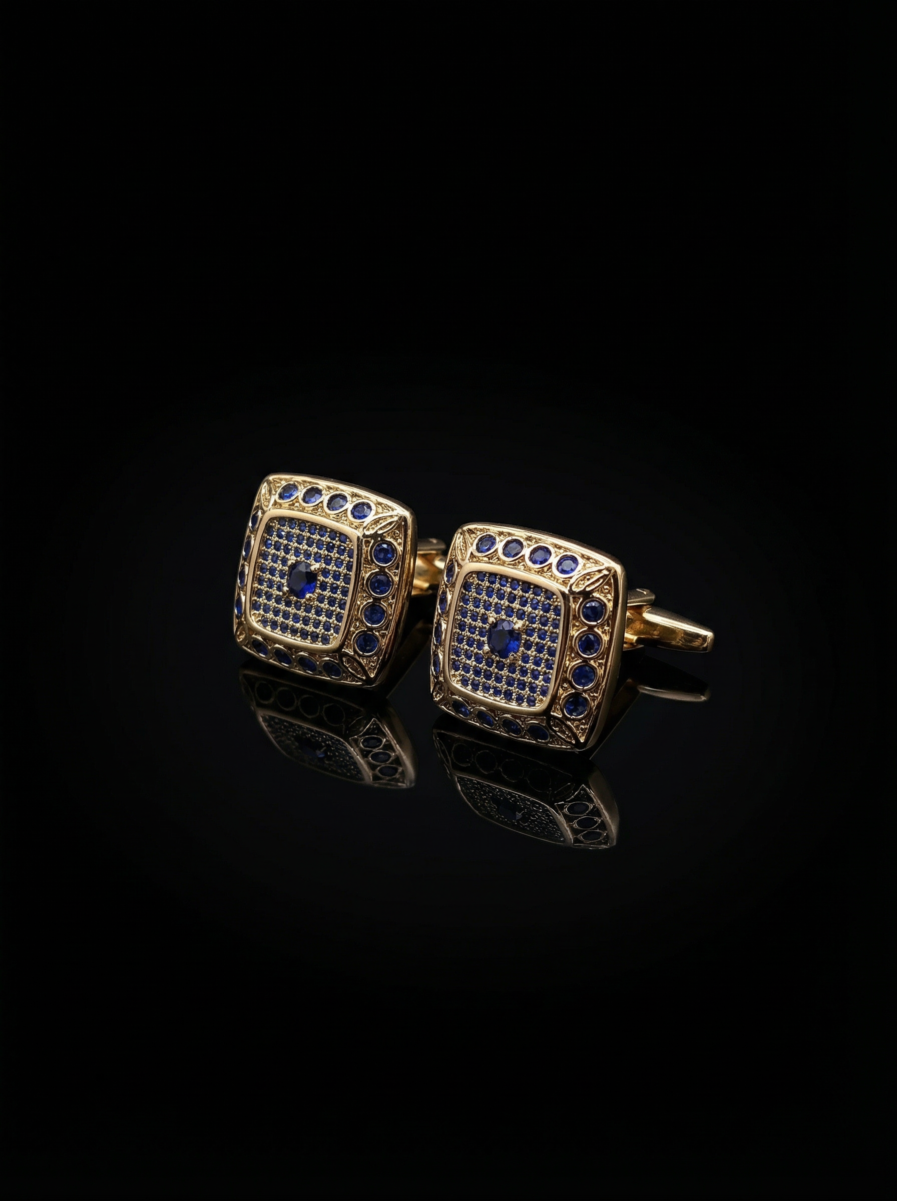 Refined Blue Stone Grid Cufflinks Tivaaro
