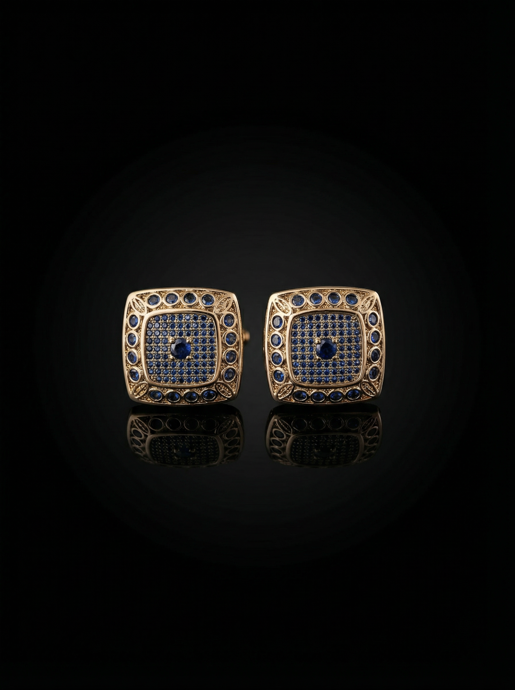 Refined Blue Stone Grid Cufflinks Tivaaro