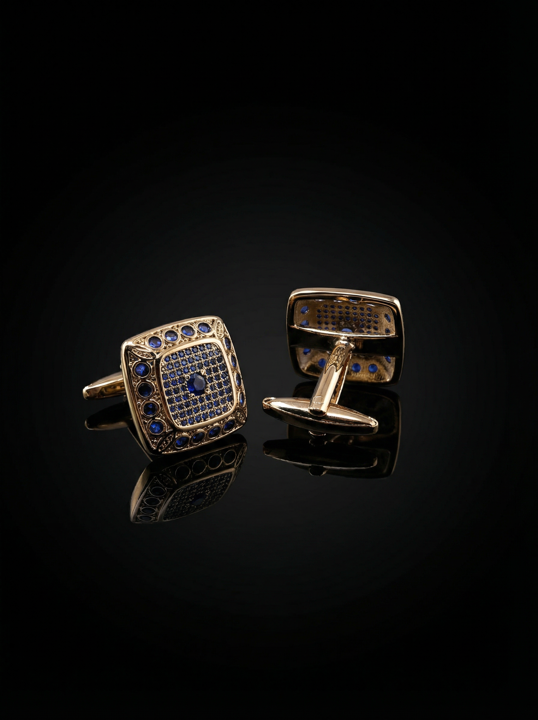 Refined Blue Stone Grid Cufflinks Tivaaro