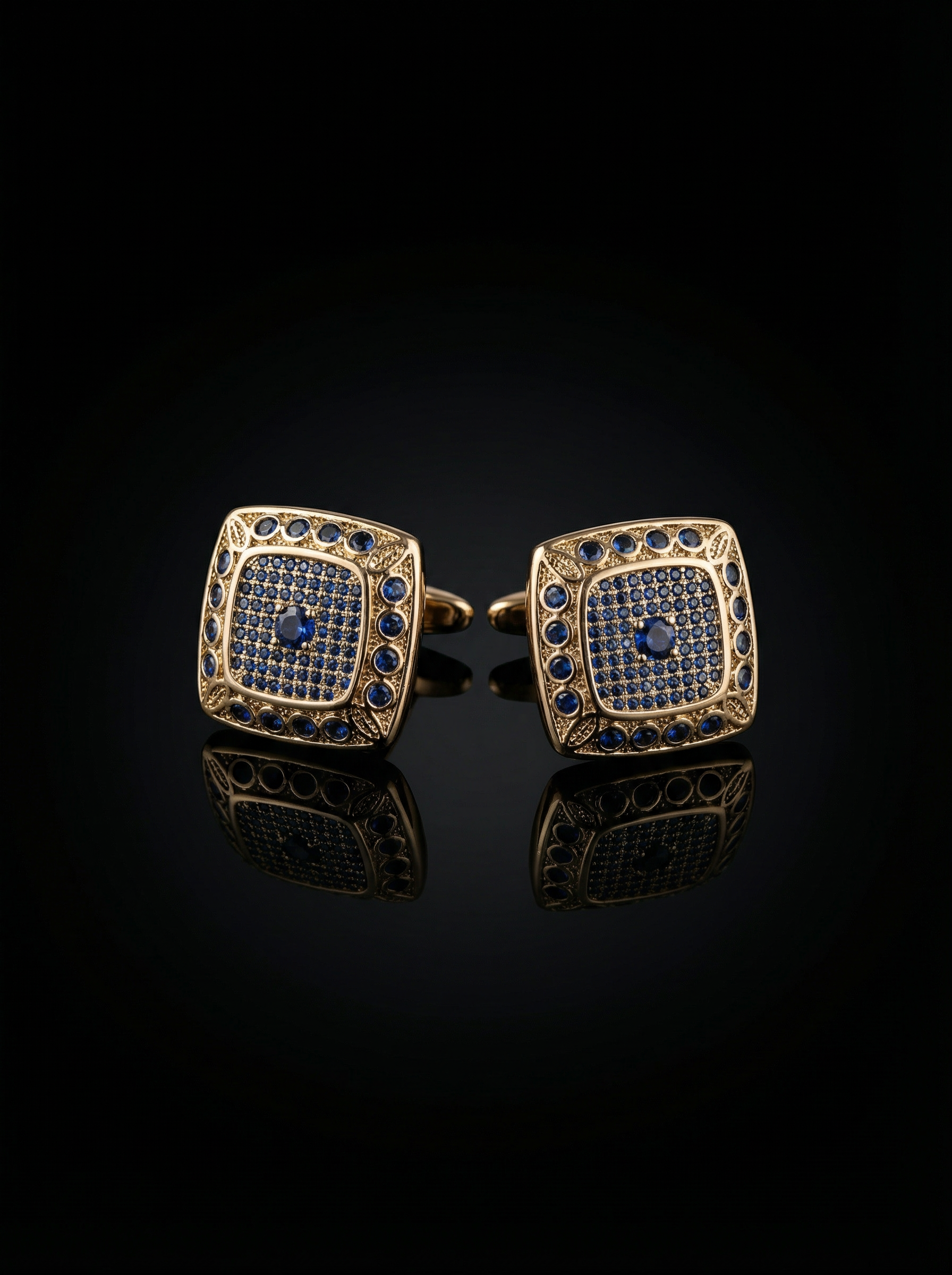 Refined Blue Stone Grid Cufflinks Tivaaro