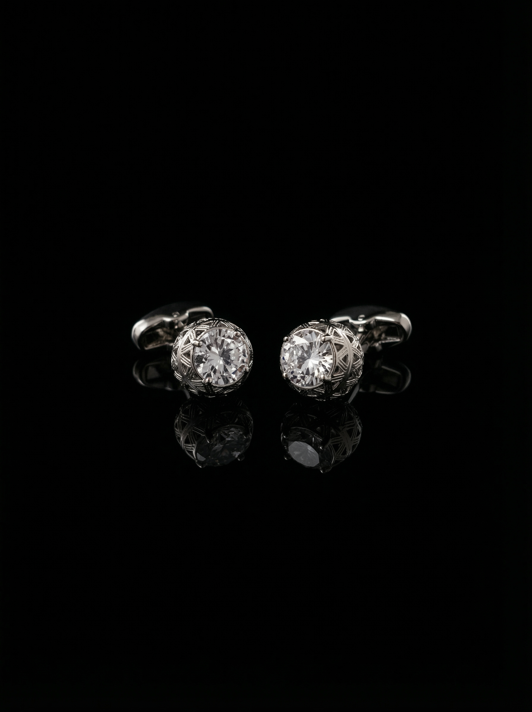 Round Solitaire Crystal Cufflinks Tivaaro