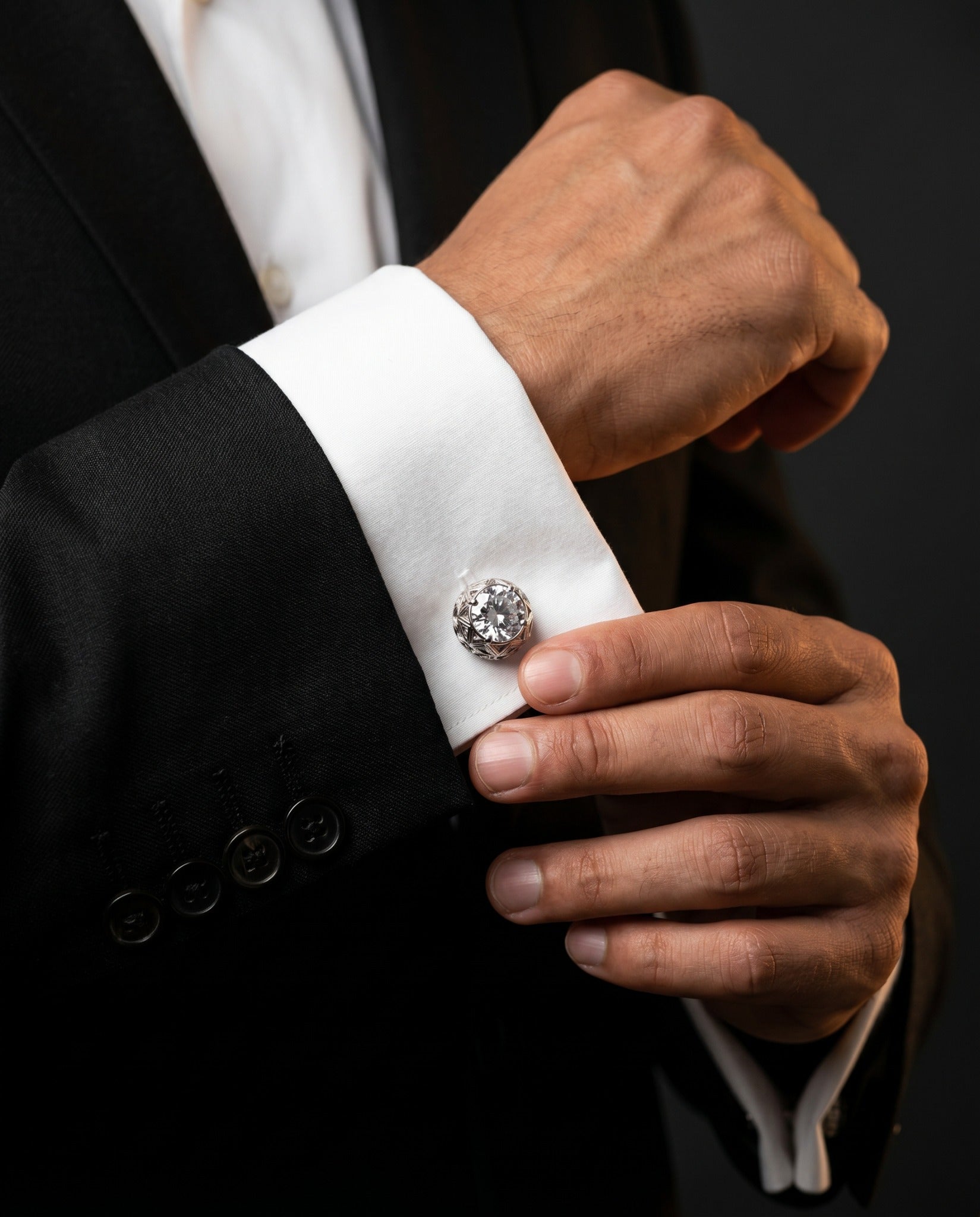Round Solitaire Crystal Cufflinks by Tivaaro