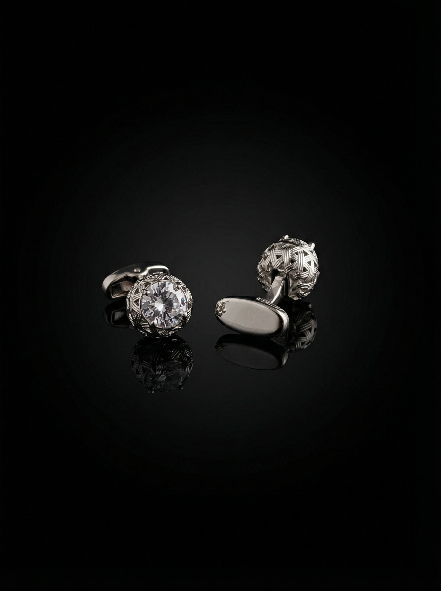Round Solitaire Crystal Cufflinks Tivaaro