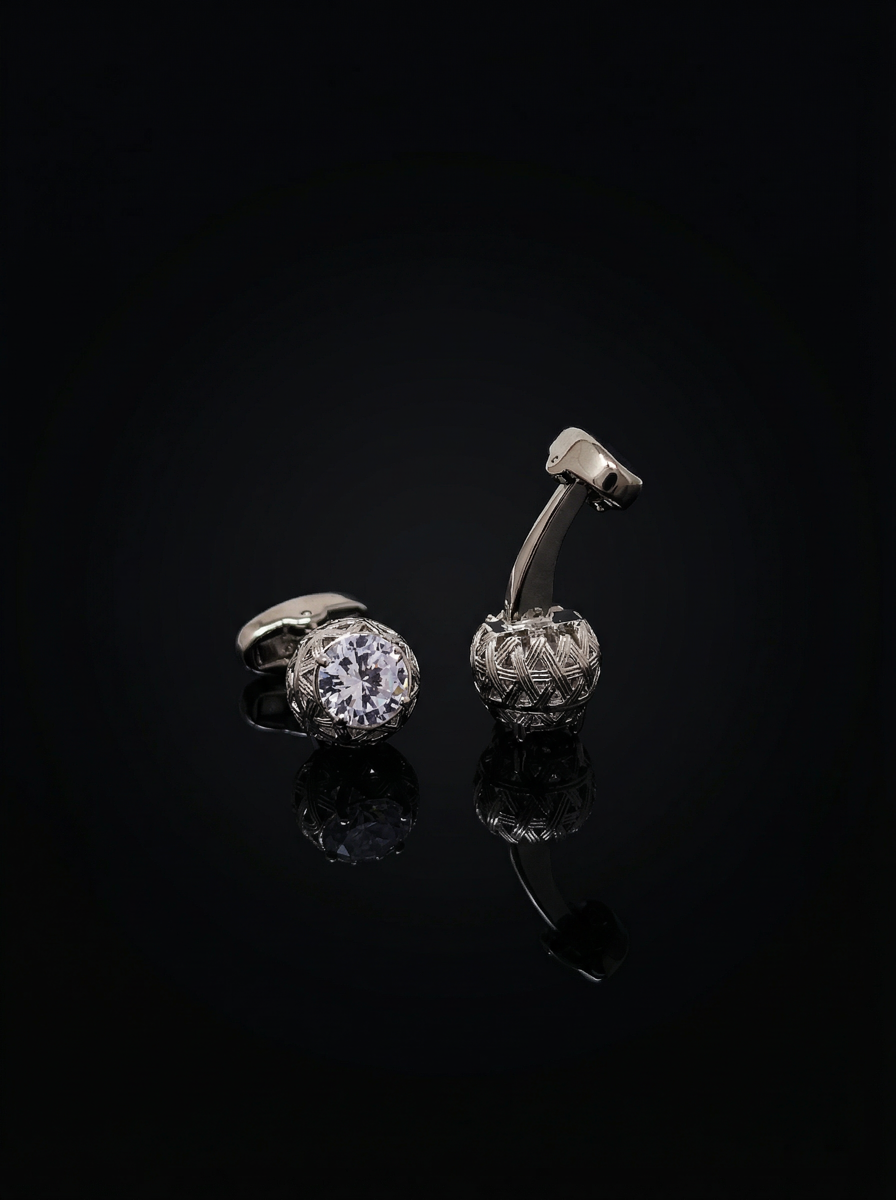 Round Solitaire Crystal Cufflinks Tivaaro
