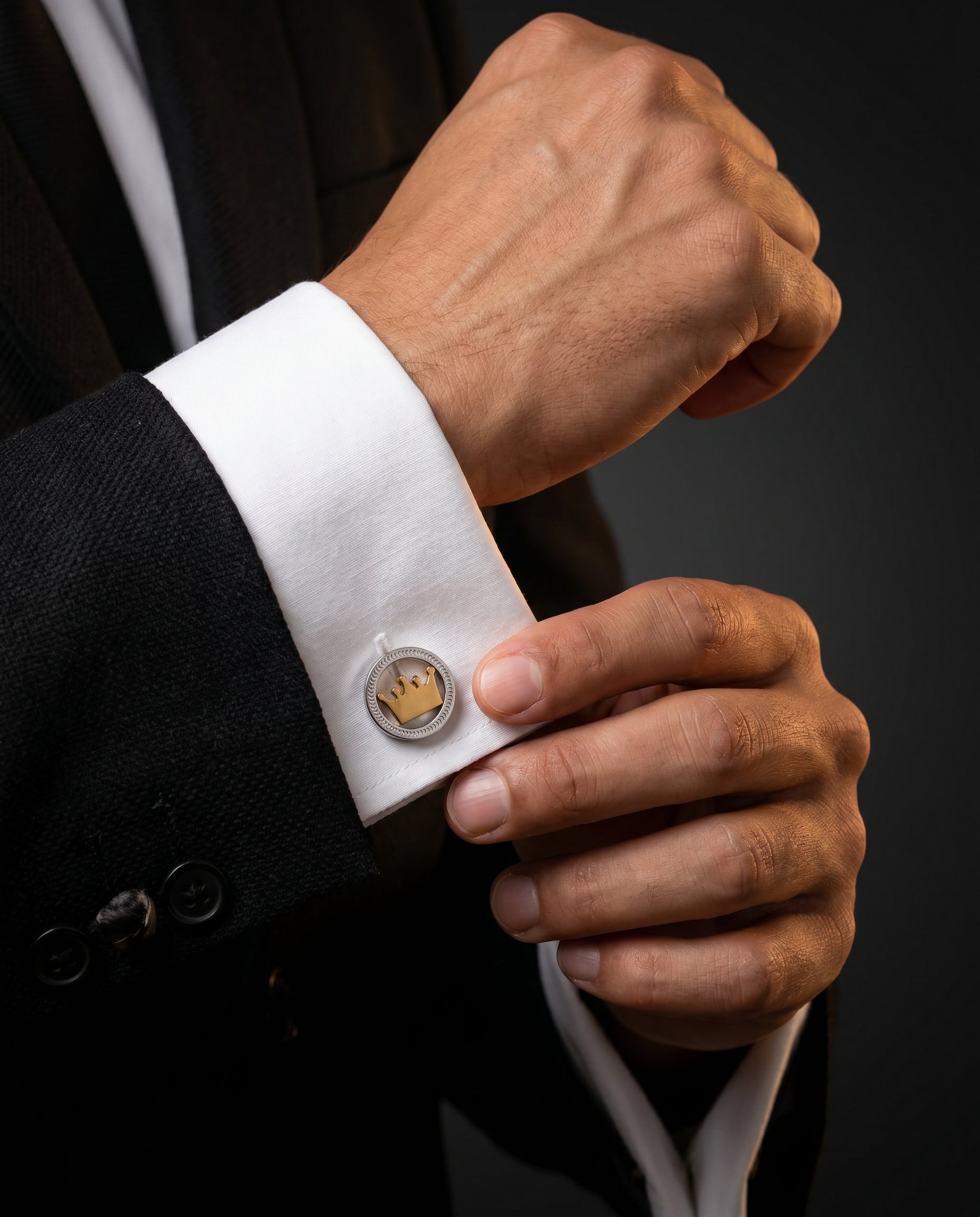 Two-Tone Royalty Crown Cufflinks by Tivaaro