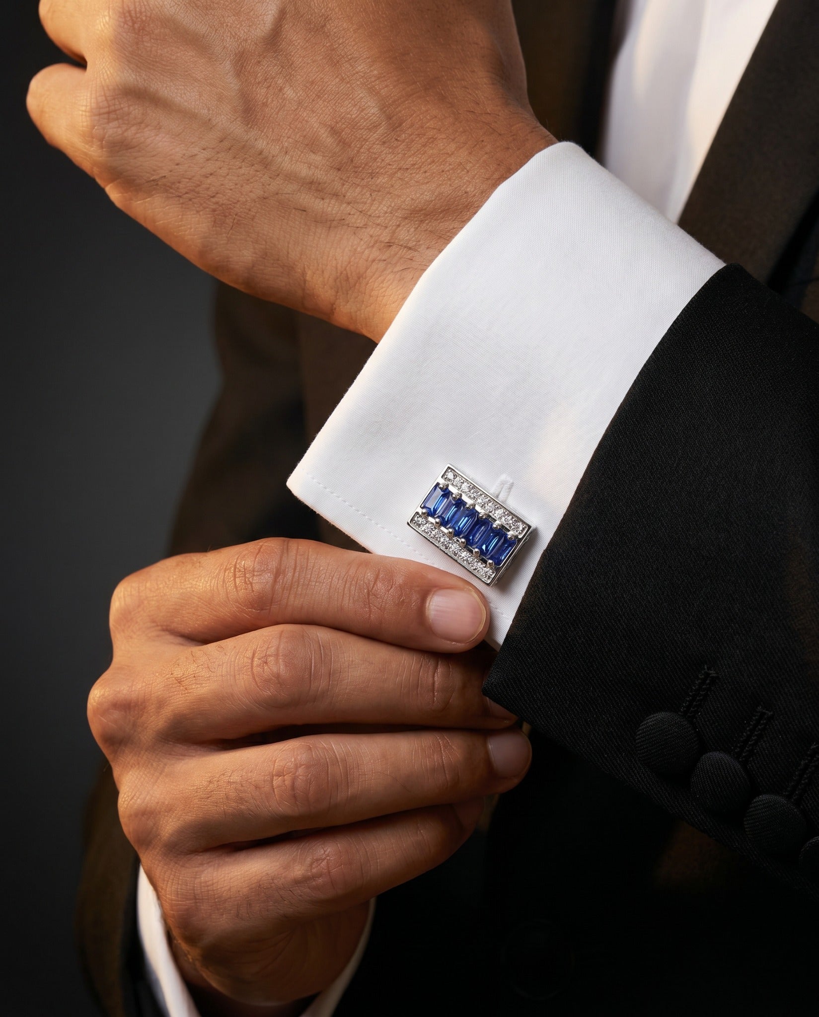 Sapphire-Blue Gemstone-Style Bar Cufflinks by Tivaaro