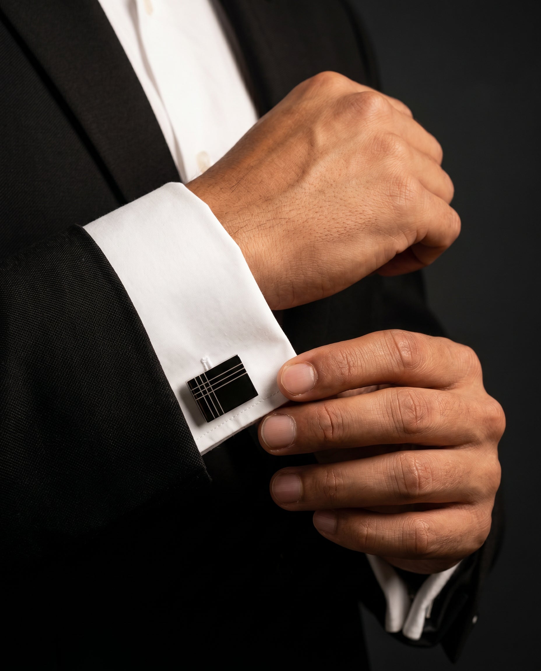 Silver-Tone Corner Grid Cufflinks