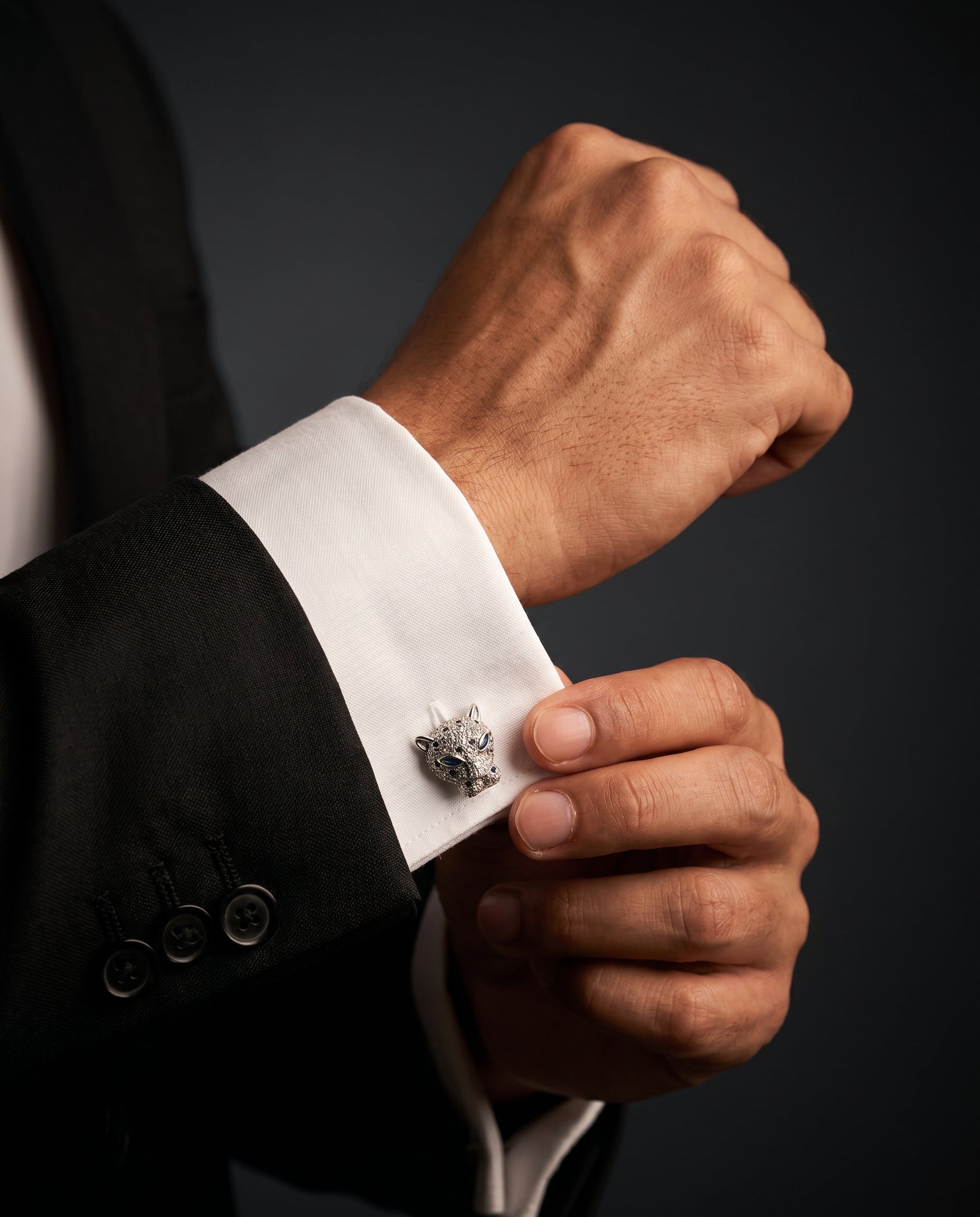 Silver-Tone Jeweled Leopard Gemstone-Style Cufflinks