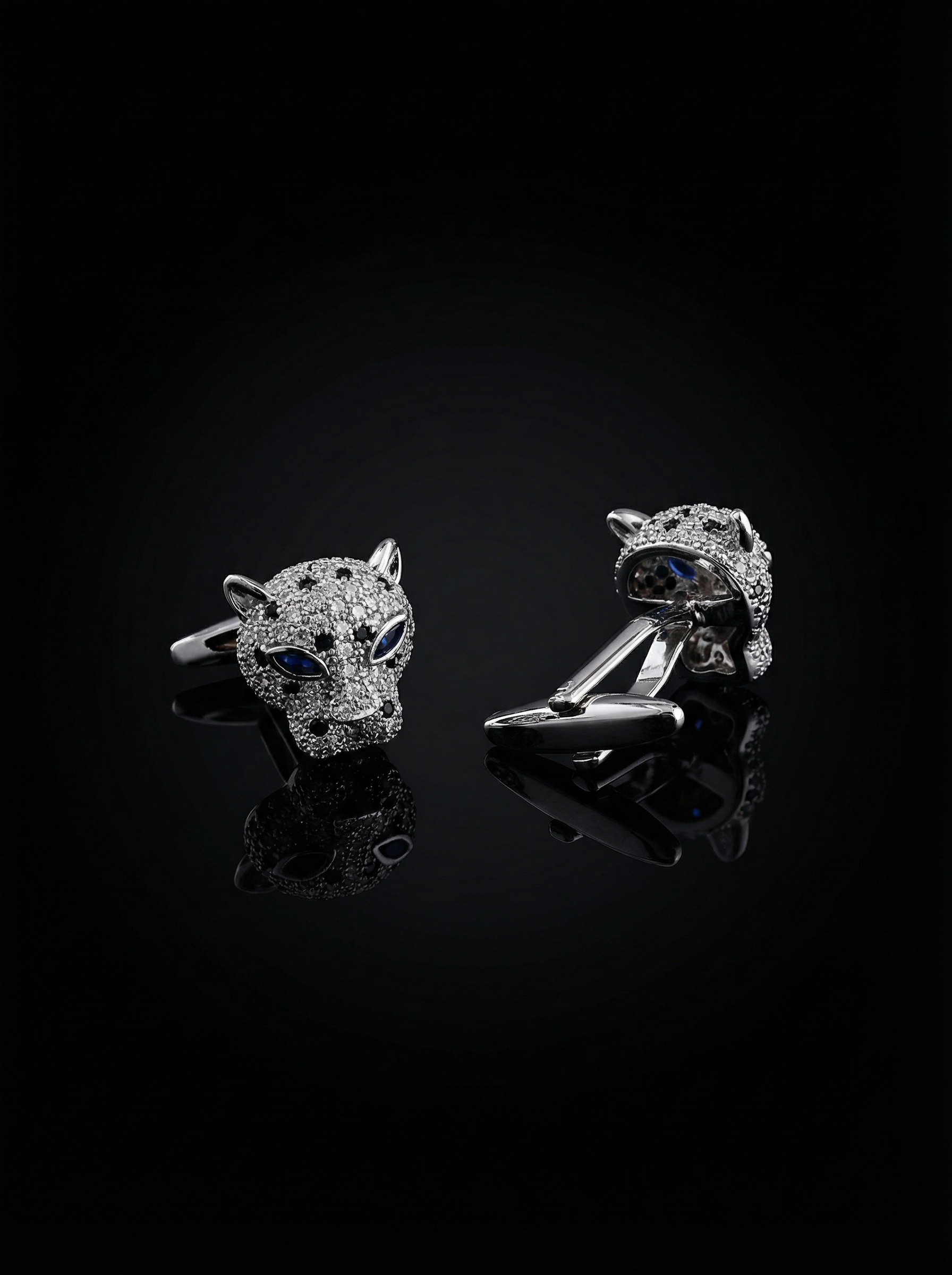 Silver Jeweled Leopard Cufflinks Tivaaro