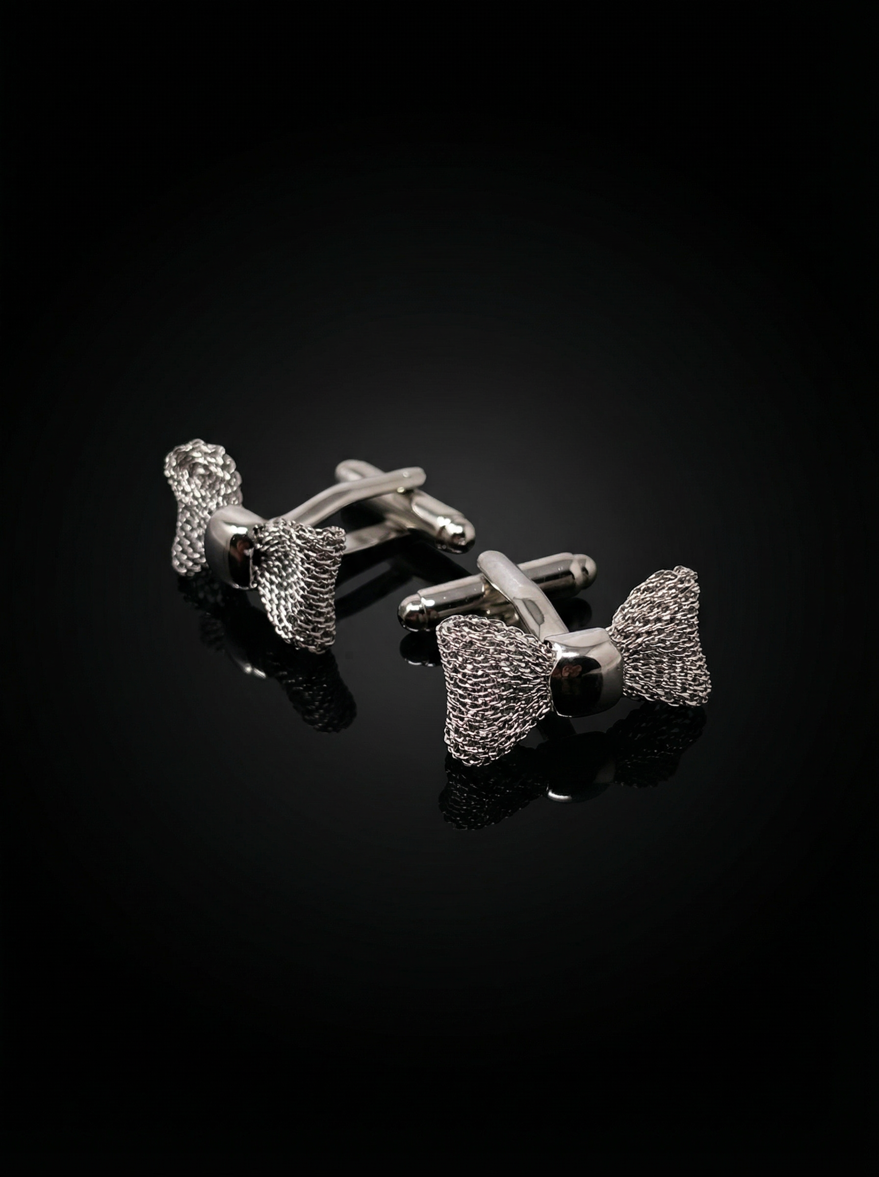 Silver Mesh Bow Tie Cufflinks Tivaaro