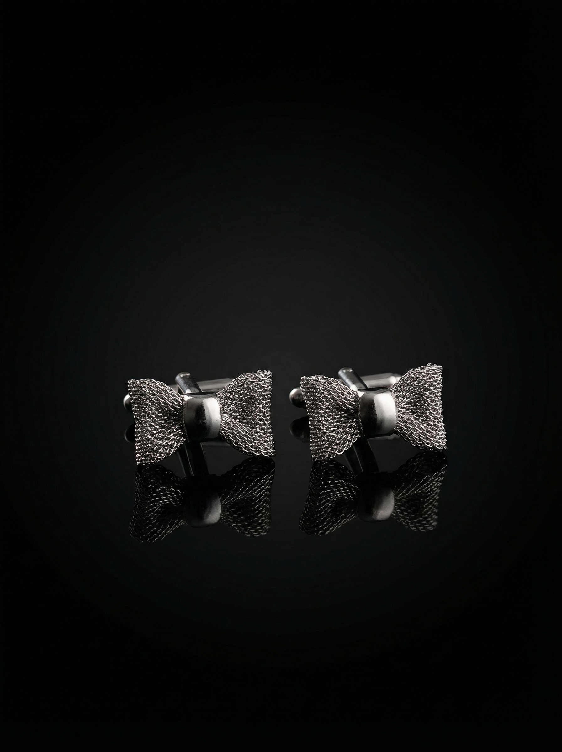 Silver Mesh Bow Tie Cufflinks Tivaaro