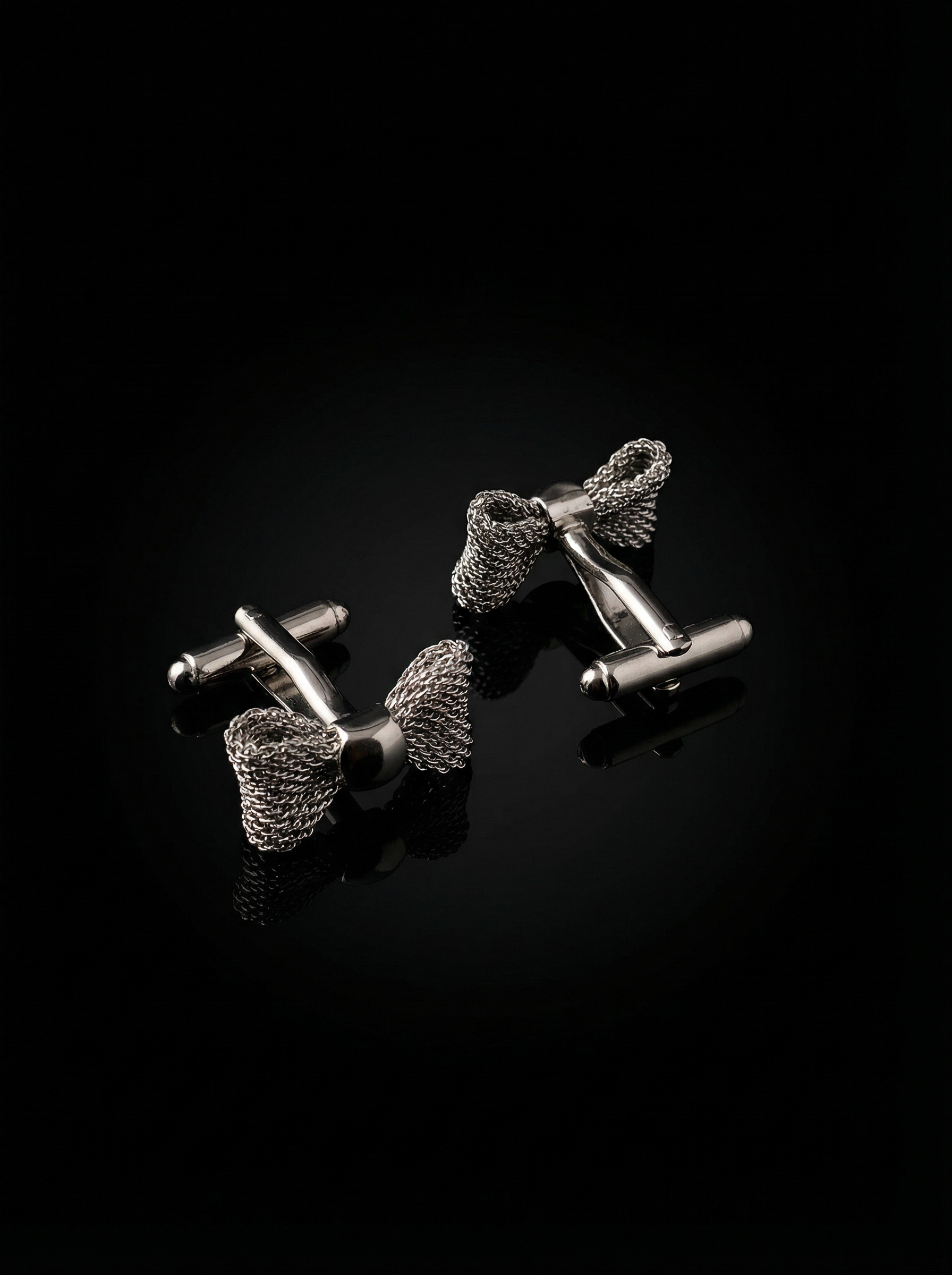Silver Mesh Bow Tie Cufflinks Tivaaro
