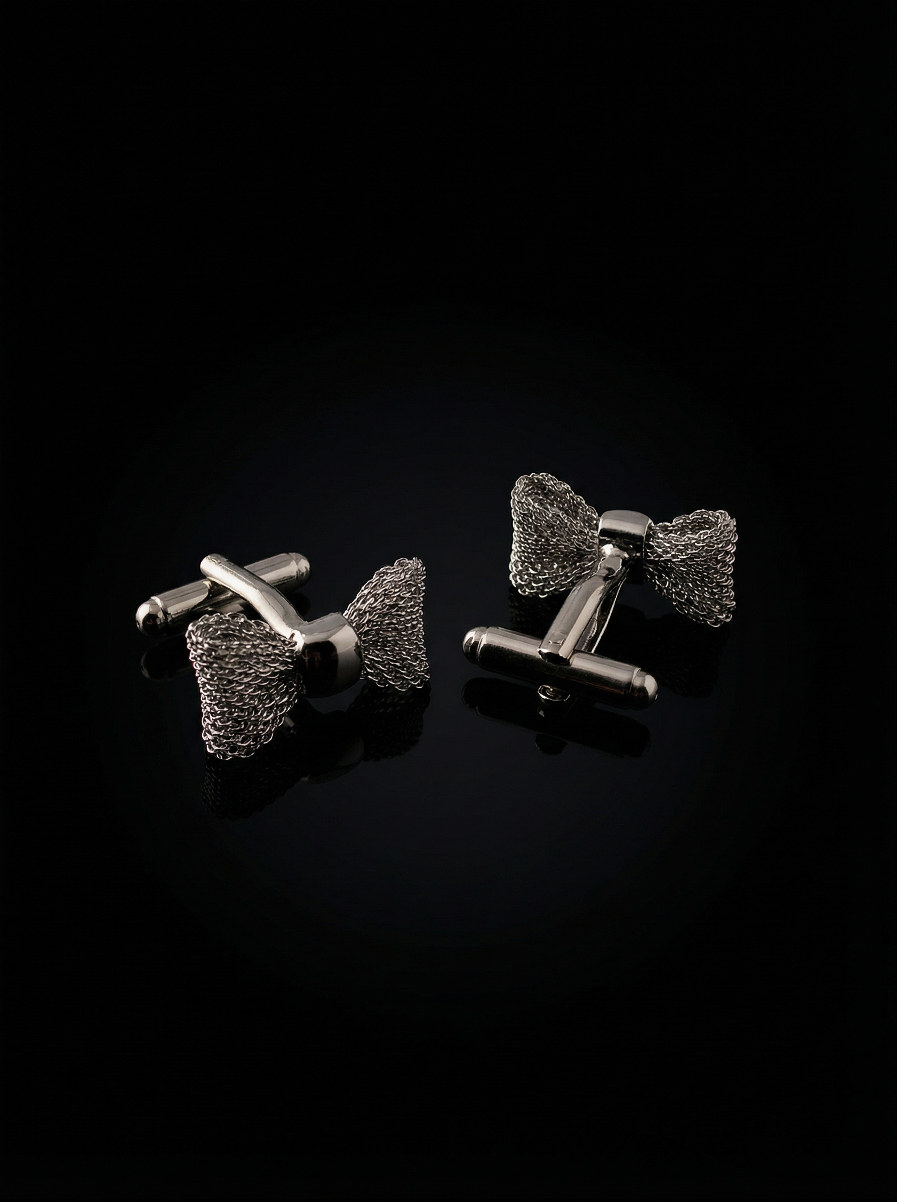 Silver Mesh Bow Tie Cufflinks Tivaaro