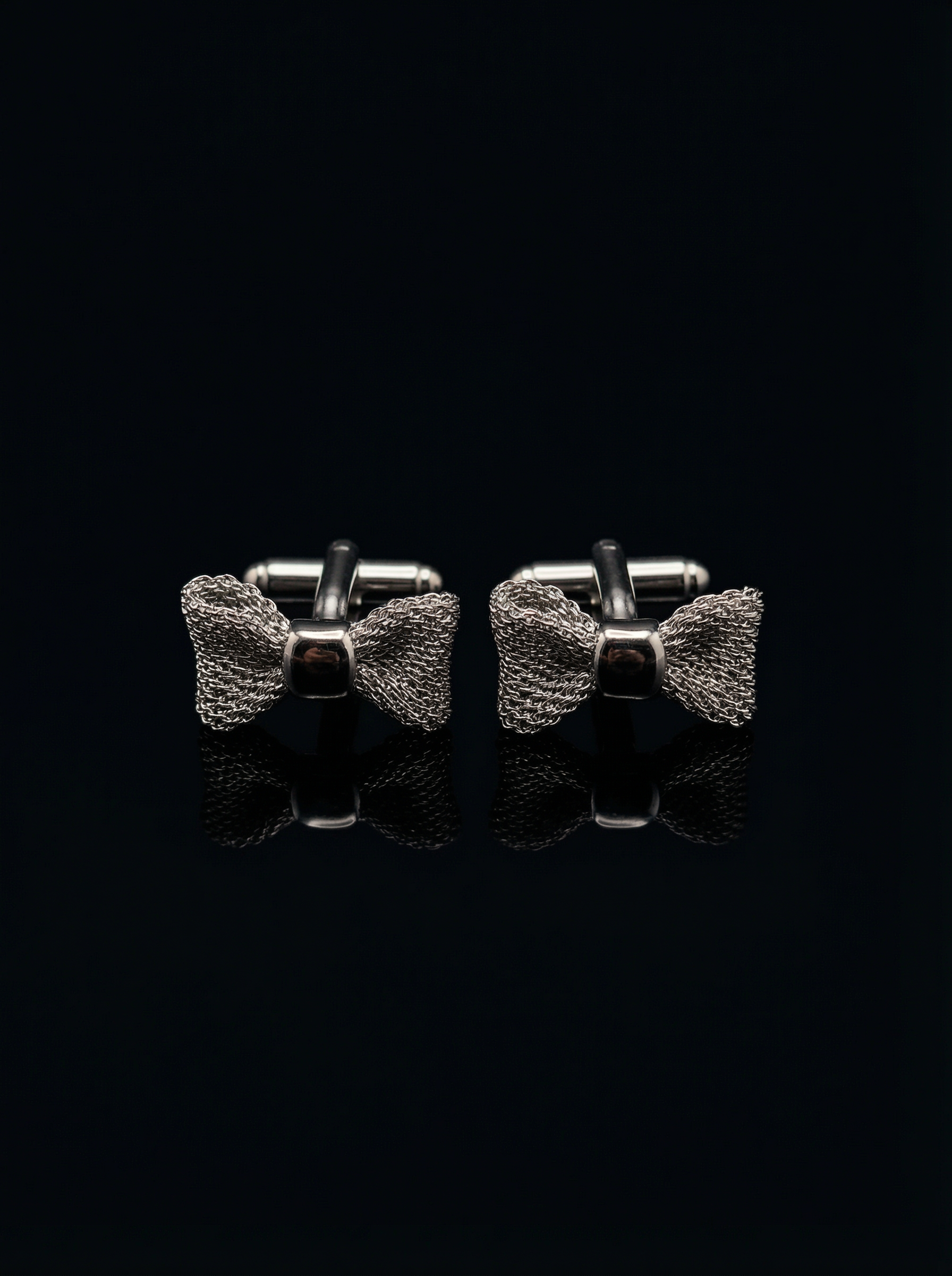 Silver Mesh Bow Tie Cufflinks Tivaaro