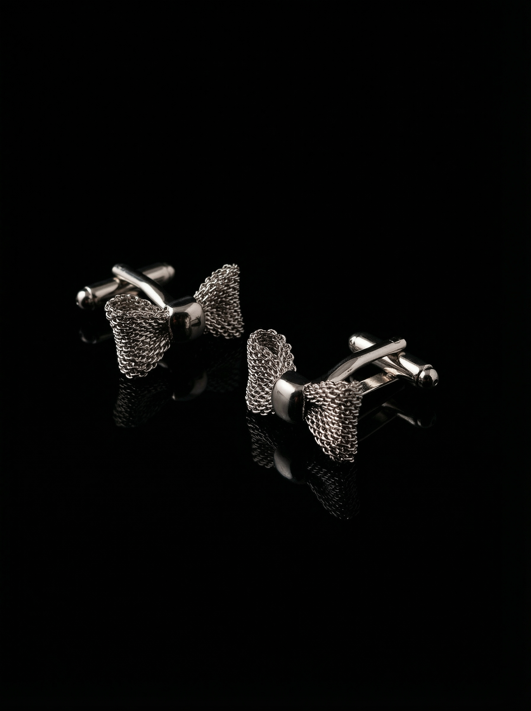 Silver Mesh Bow Tie Cufflinks Tivaaro