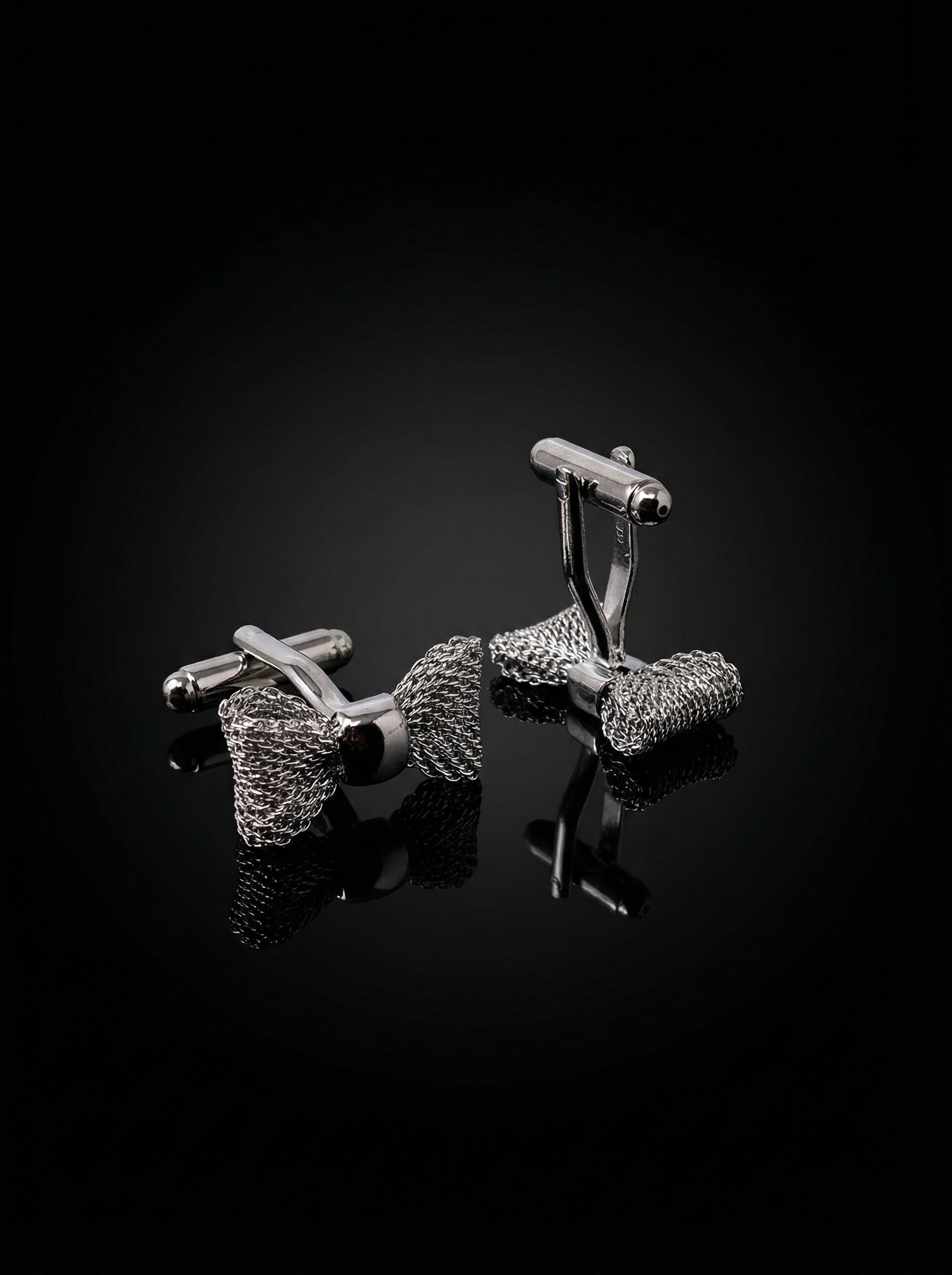 Silver Mesh Bow Tie Cufflinks Tivaaro