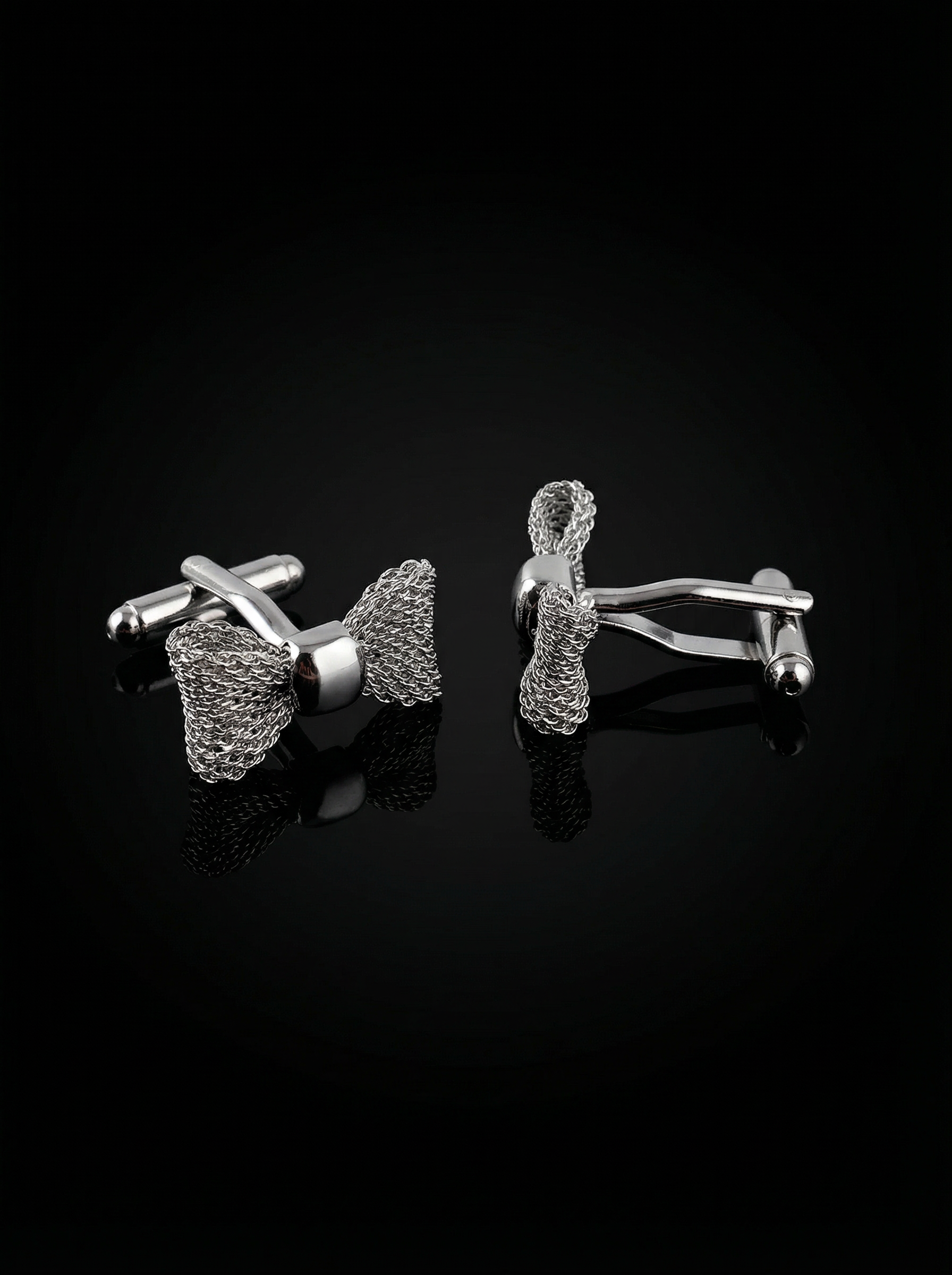 Silver Mesh Bow Tie Cufflinks Tivaaro