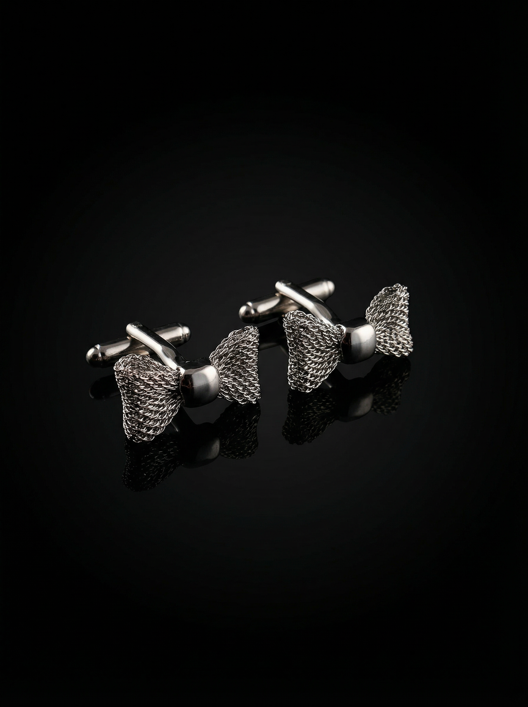 Silver Mesh Bow Tie Cufflinks Tivaaro