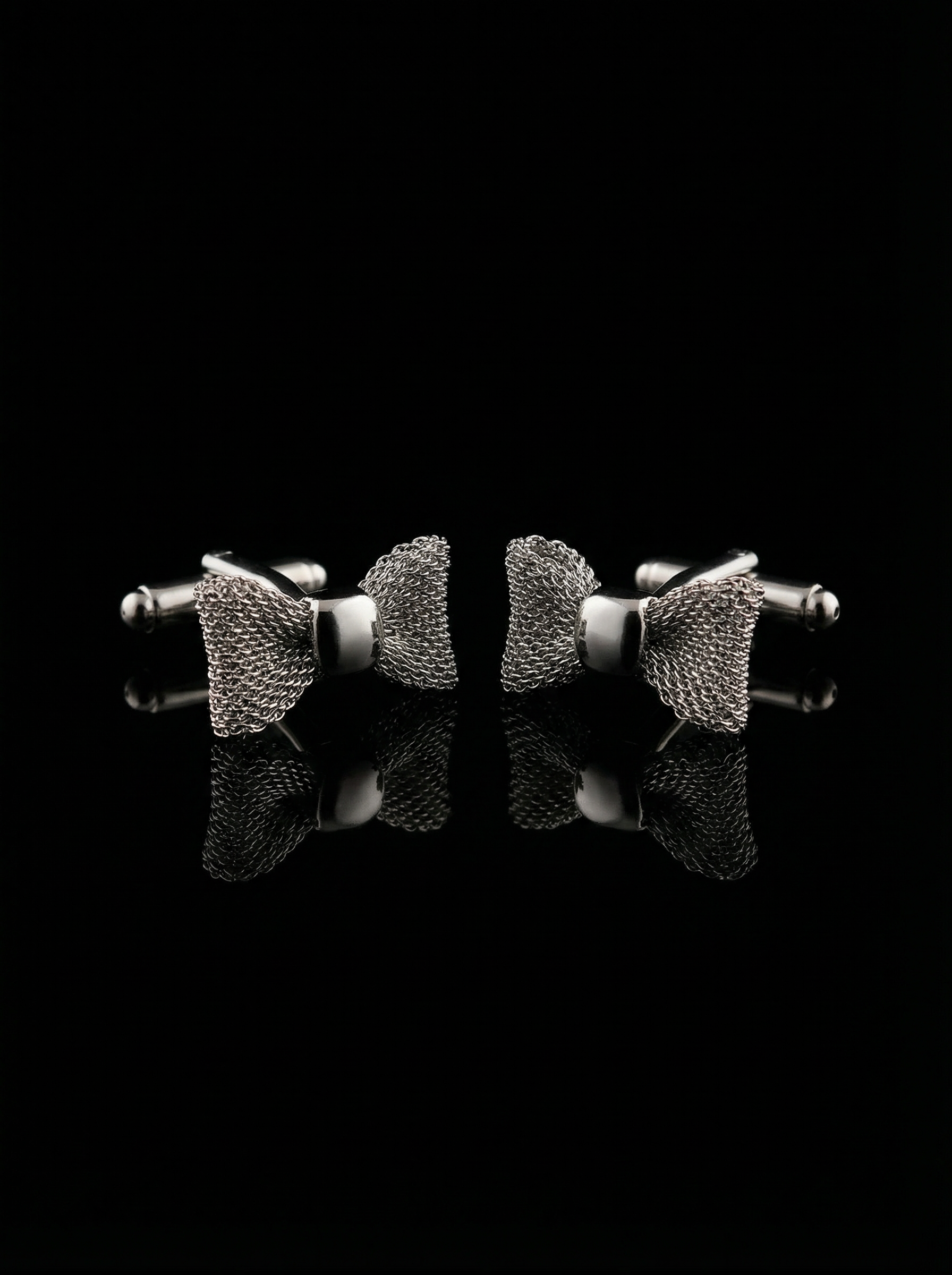 Silver Mesh Bow Tie Cufflinks Tivaaro