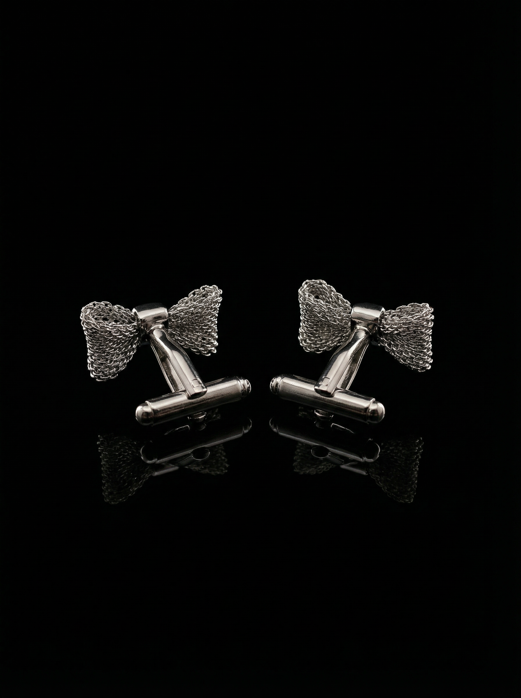 Silver Mesh Bow Tie Cufflinks Tivaaro