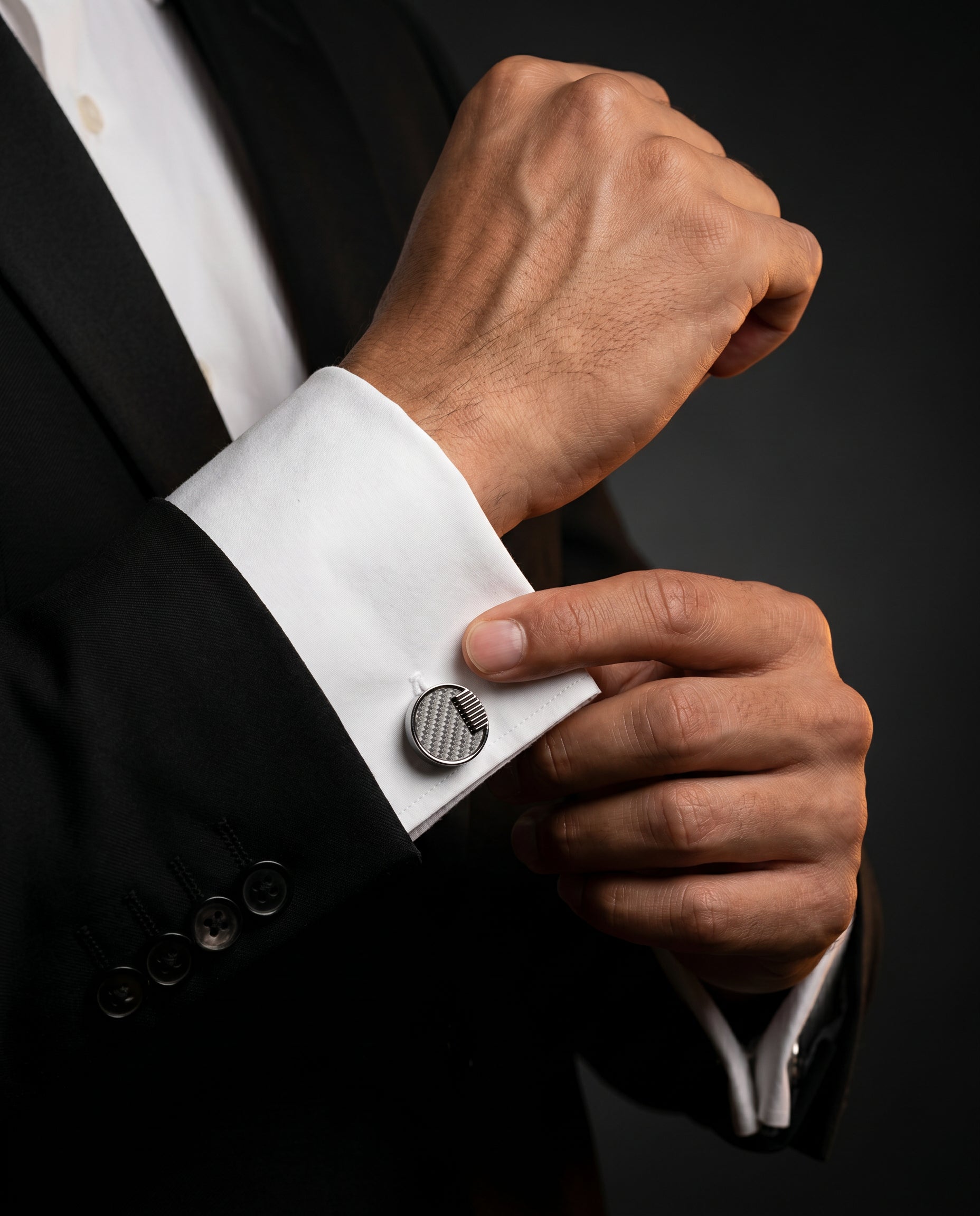 Silver-Tone Woven & Ribbed Cufflinks