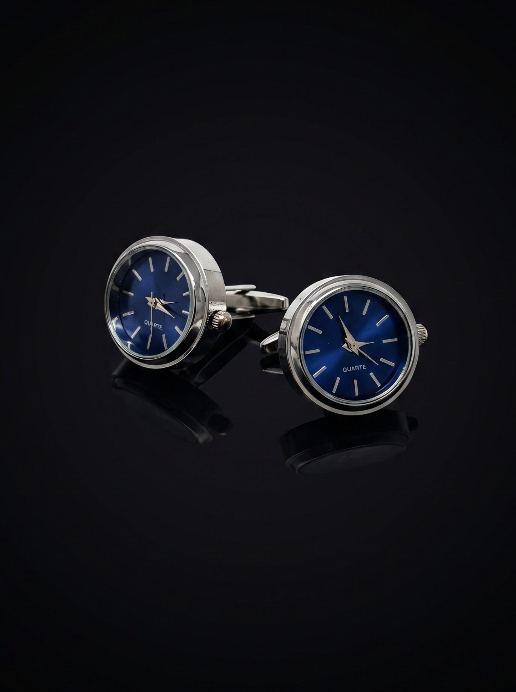 Silver-Tone Blue Dial Watch Cufflinks