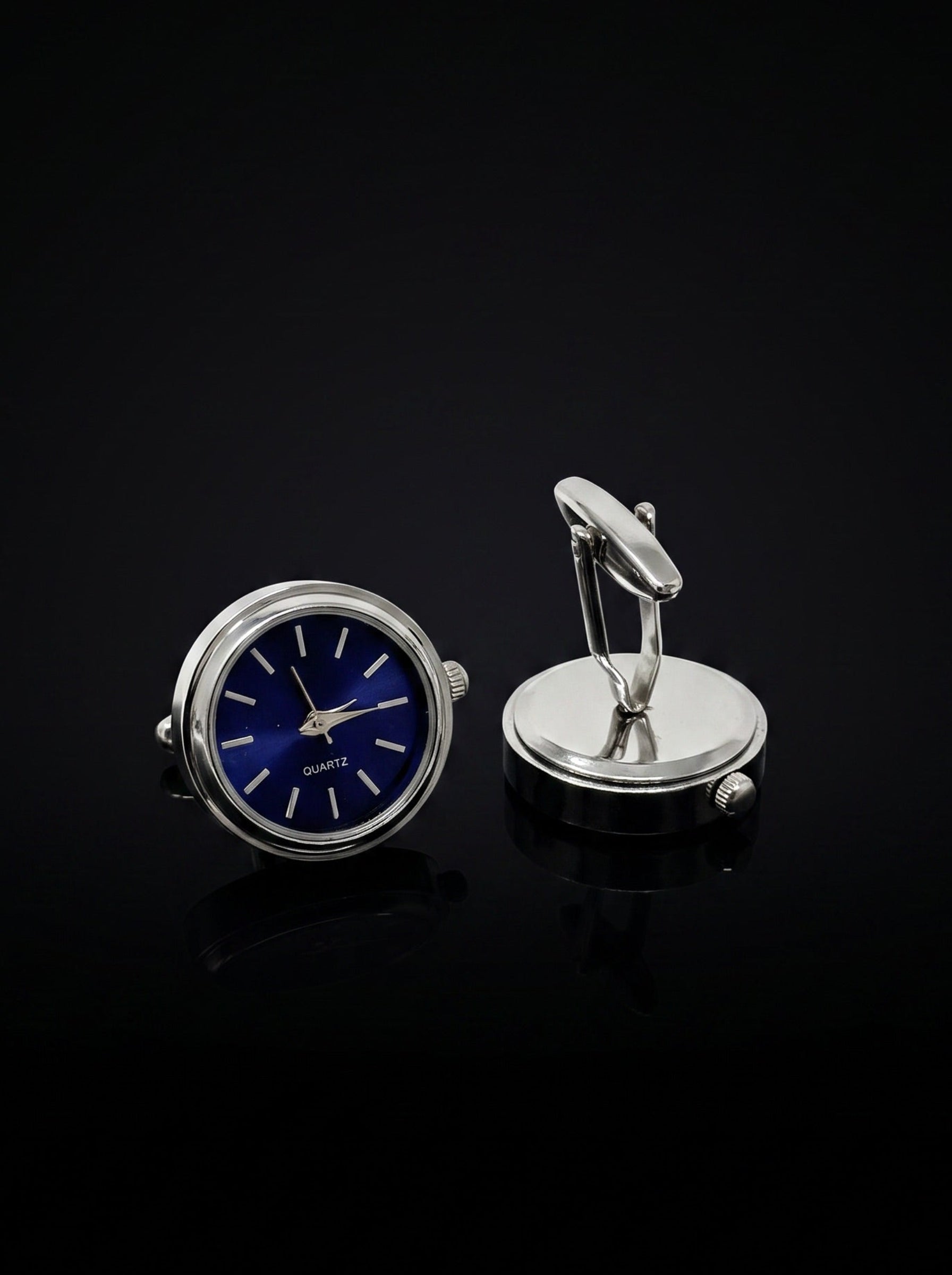Silver-Tone Blue Dial Watch Cufflinks - angle 3