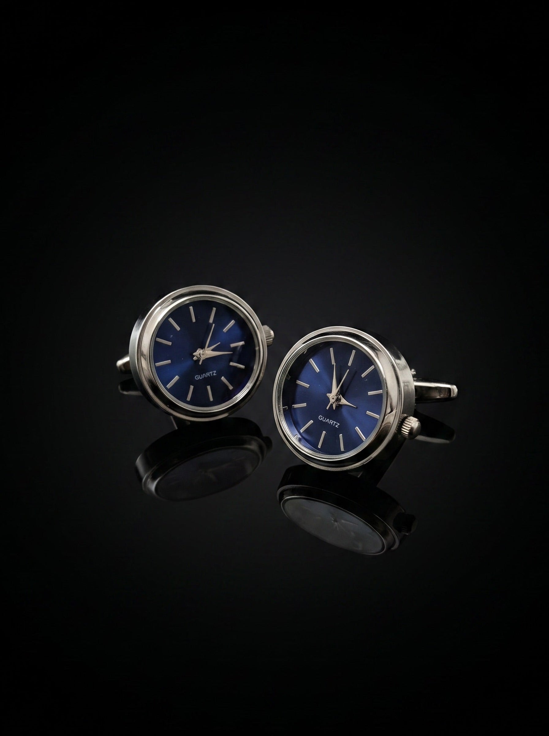 Silver-Tone Blue Dial Watch Cufflinks - angle 4