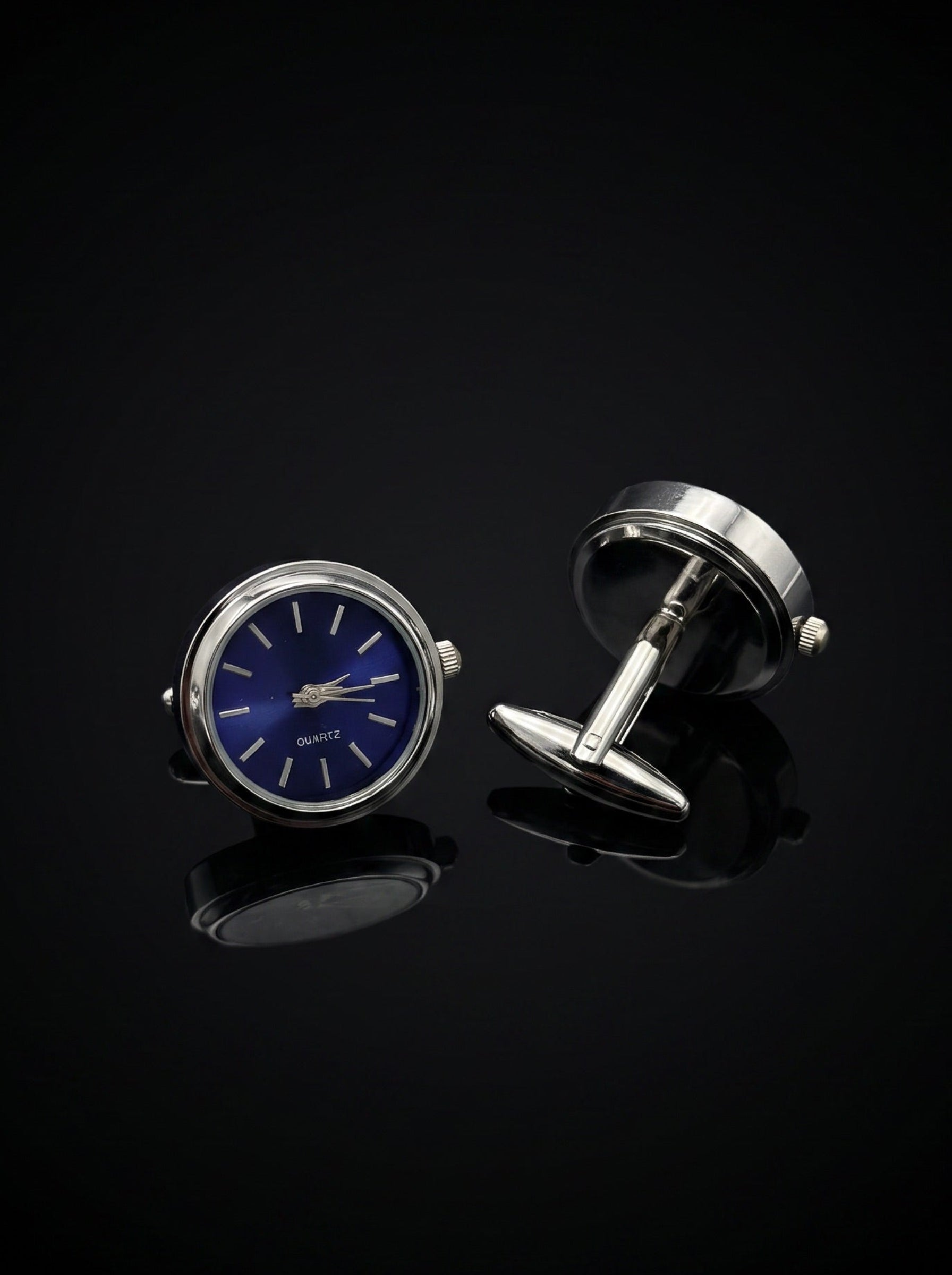 Silver-Tone Blue Dial Watch Cufflinks - angle 5