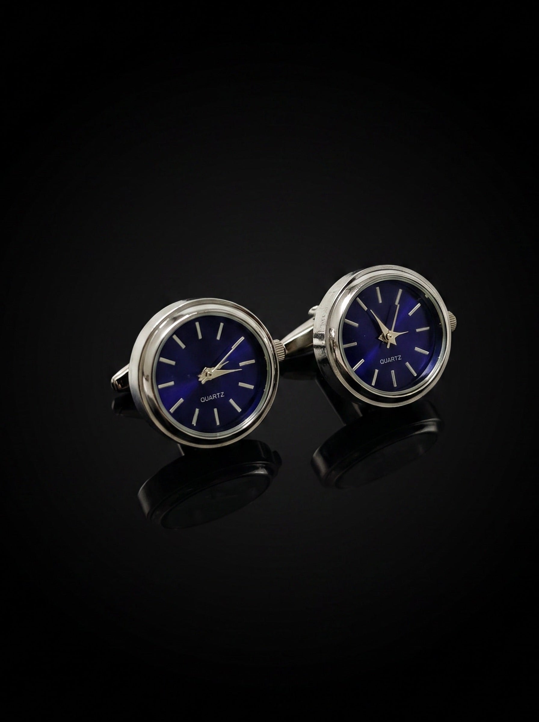 Silver-Tone Blue Dial Watch Cufflinks - angle 6
