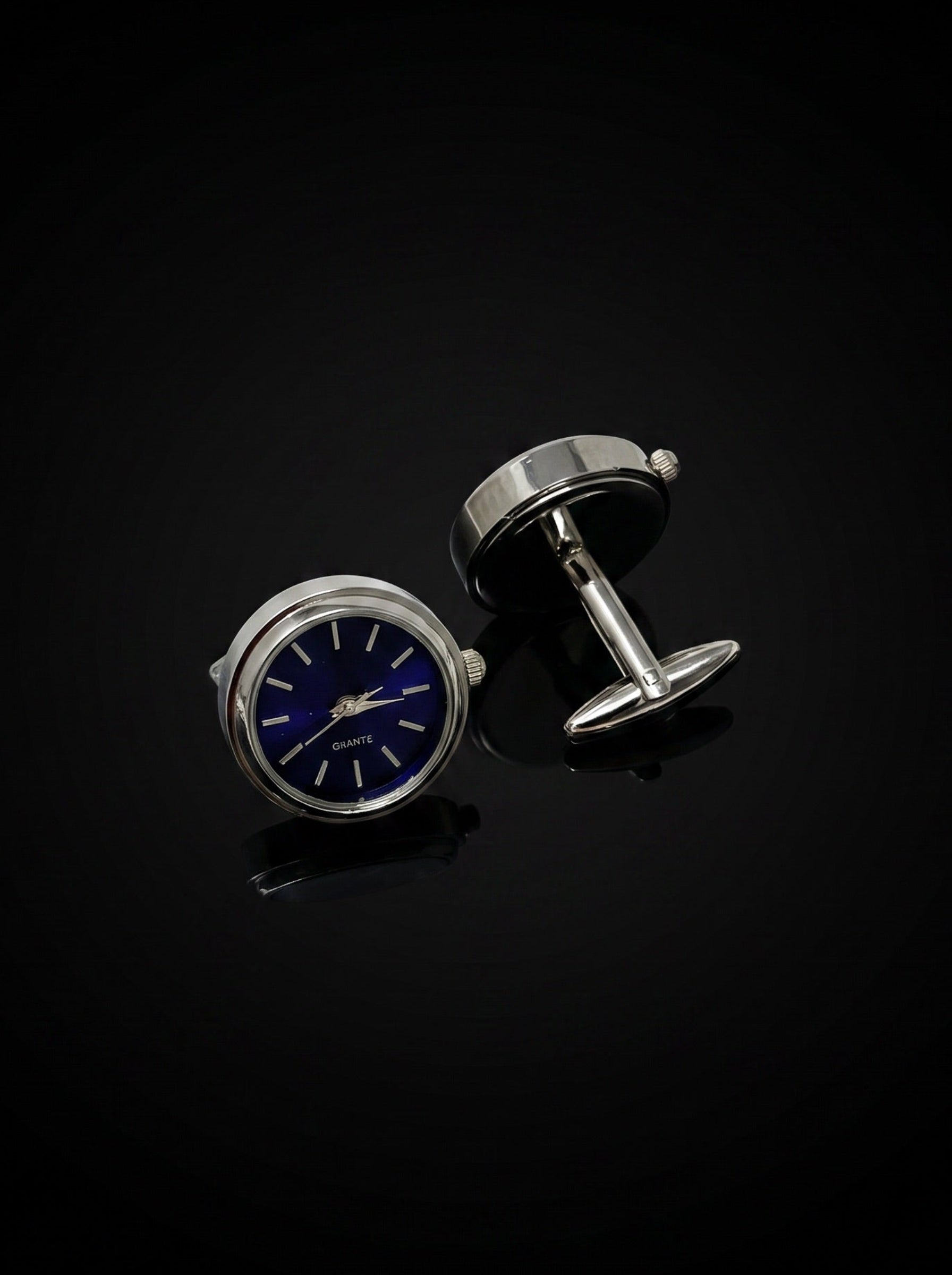 Silver-Tone Blue Dial Watch Cufflinks - angle 7
