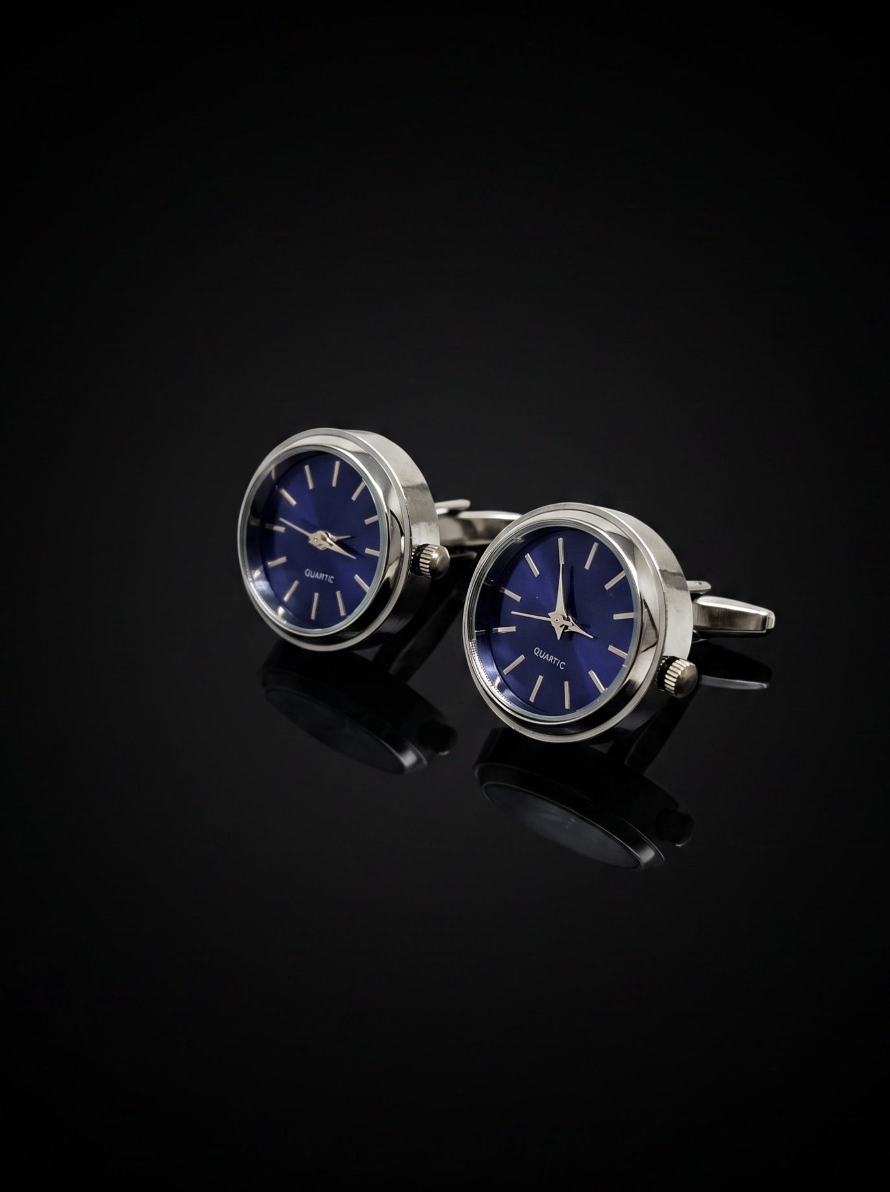 Silver-Tone Blue Dial Watch Cufflinks - angle 8