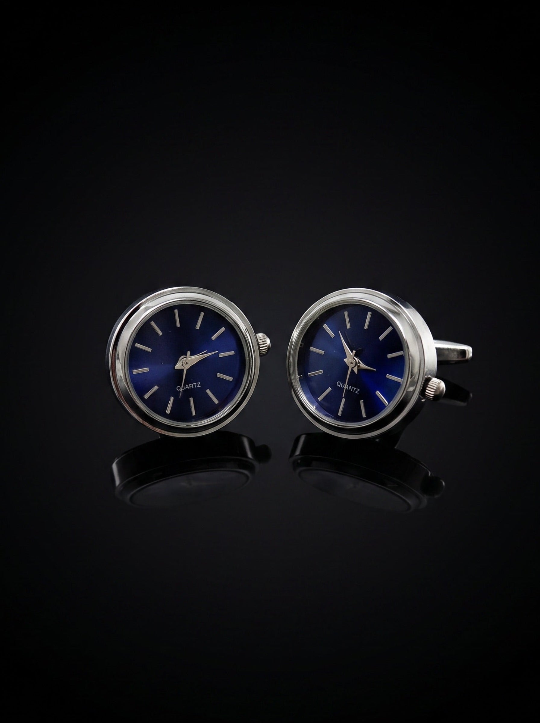 Silver-Tone Blue Dial Watch Cufflinks - angle 9