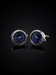 Silver-Tone Blue Dial Watch Cufflinks - angle 9