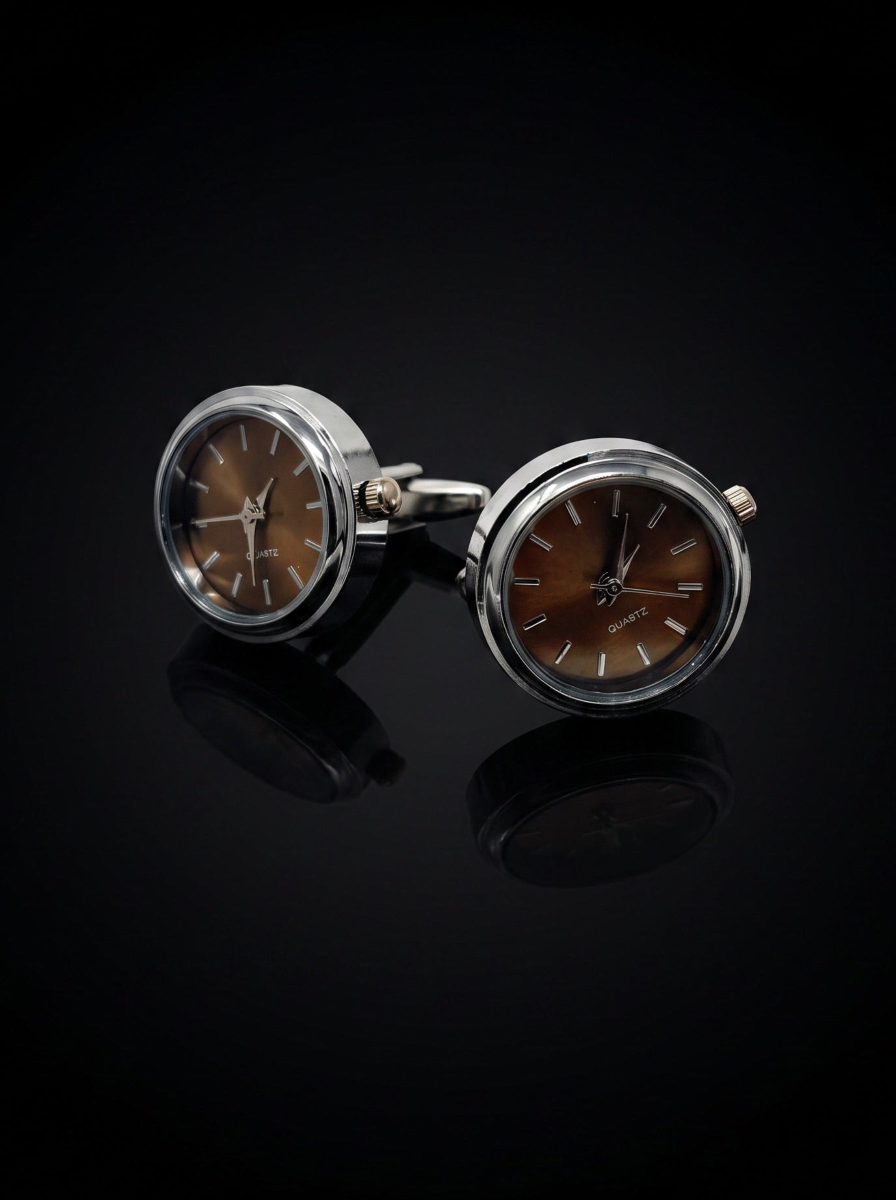 Silver-Tone Bronze Dial Watch Cufflinks - angle 10