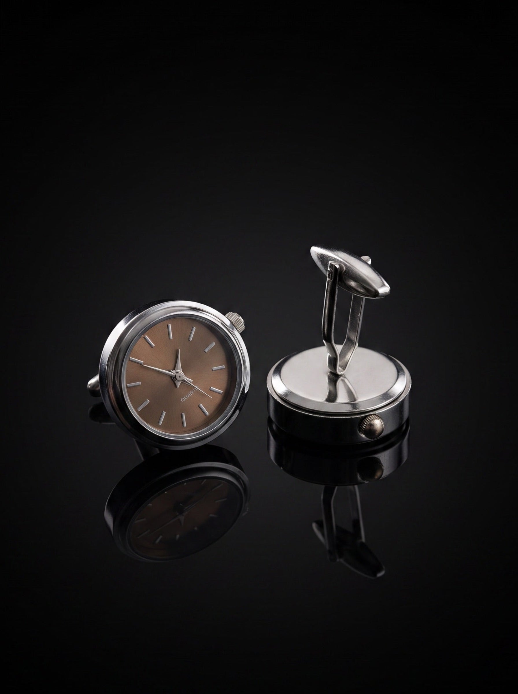 Silver-Tone Bronze Dial Watch Cufflinks