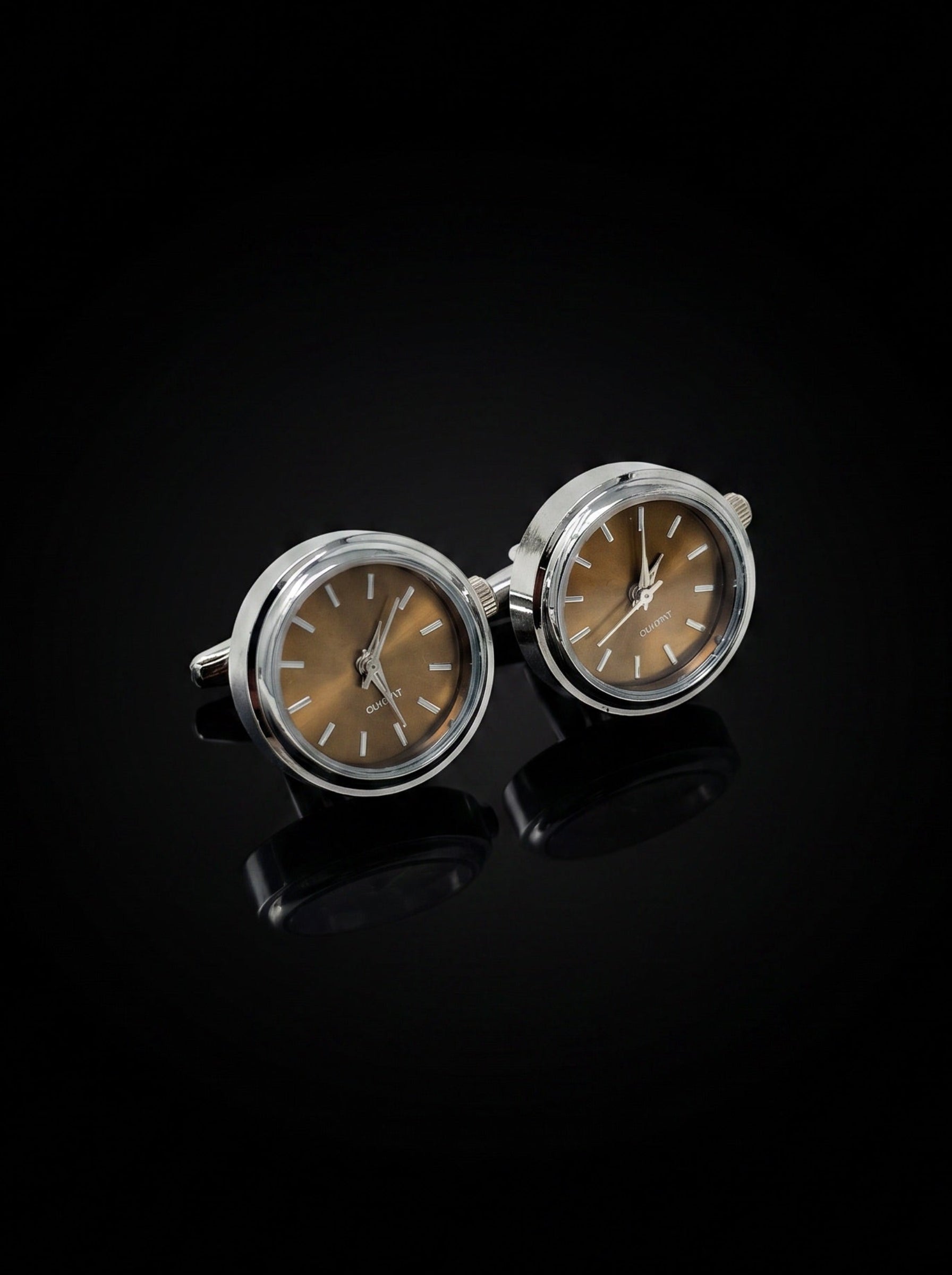 Silver-Tone Bronze Dial Watch Cufflinks - angle 2