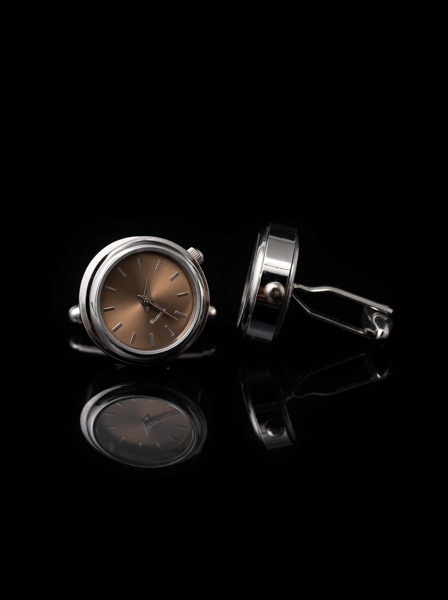 Silver-Tone Bronze Dial Watch Cufflinks - angle 3