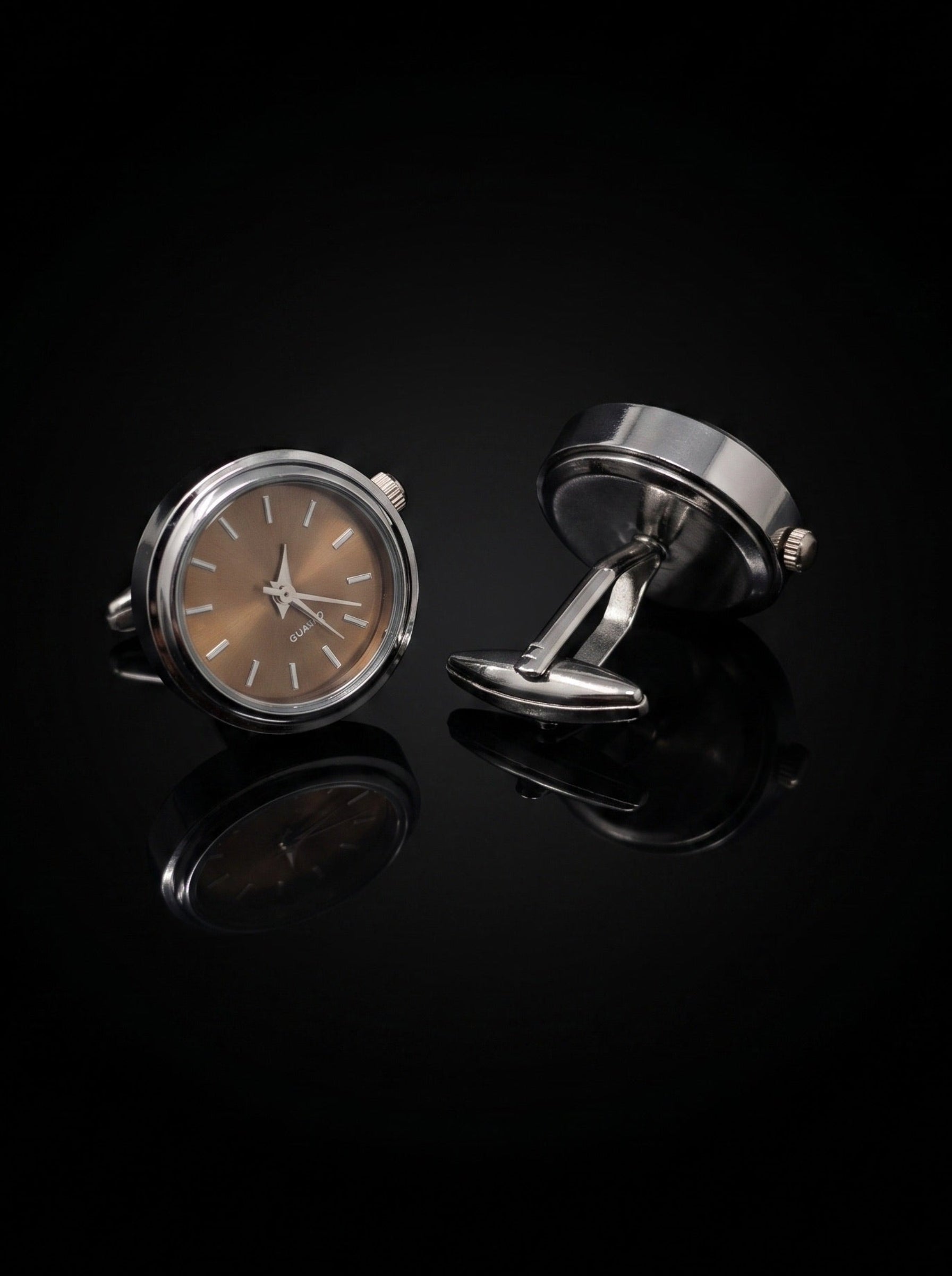 Silver-Tone Bronze Dial Watch Cufflinks - angle 4