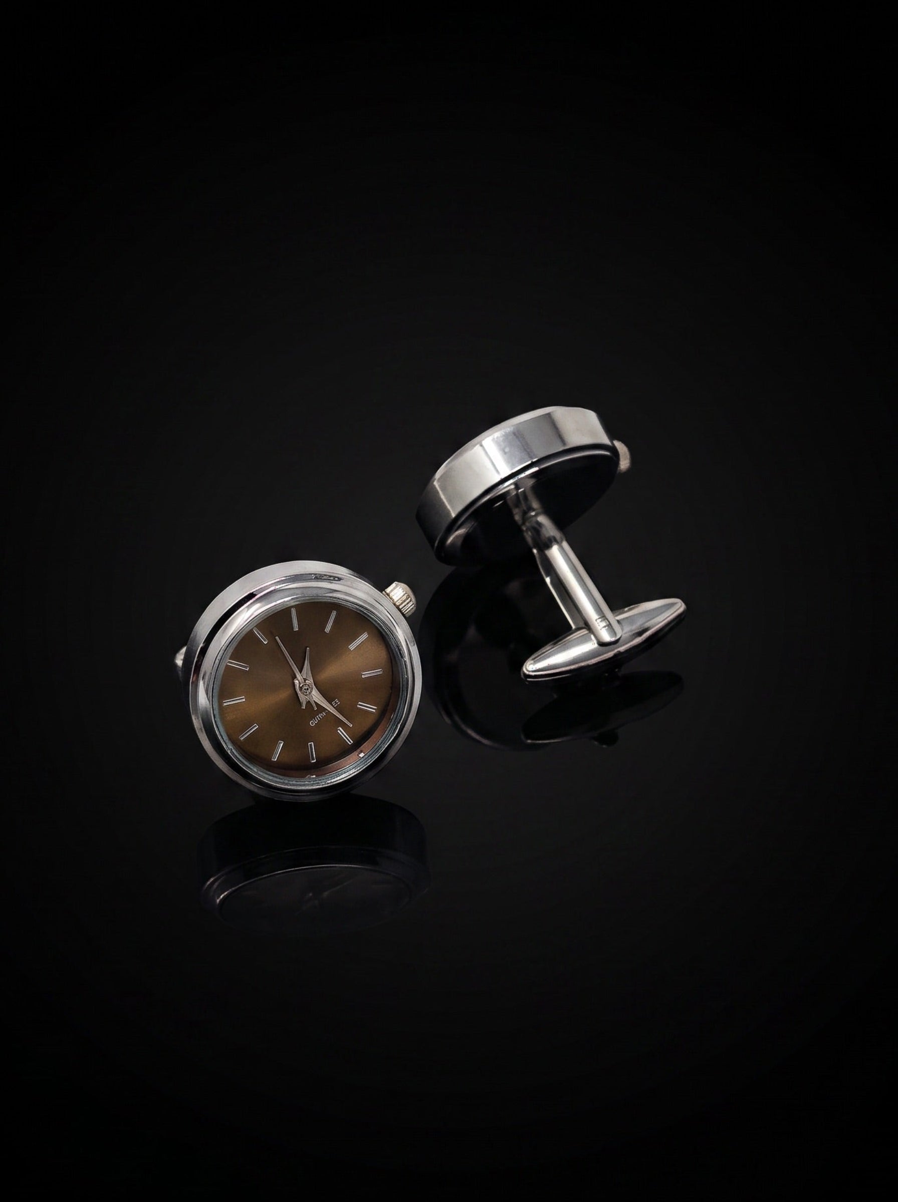 Silver-Tone Bronze Dial Watch Cufflinks - angle 5