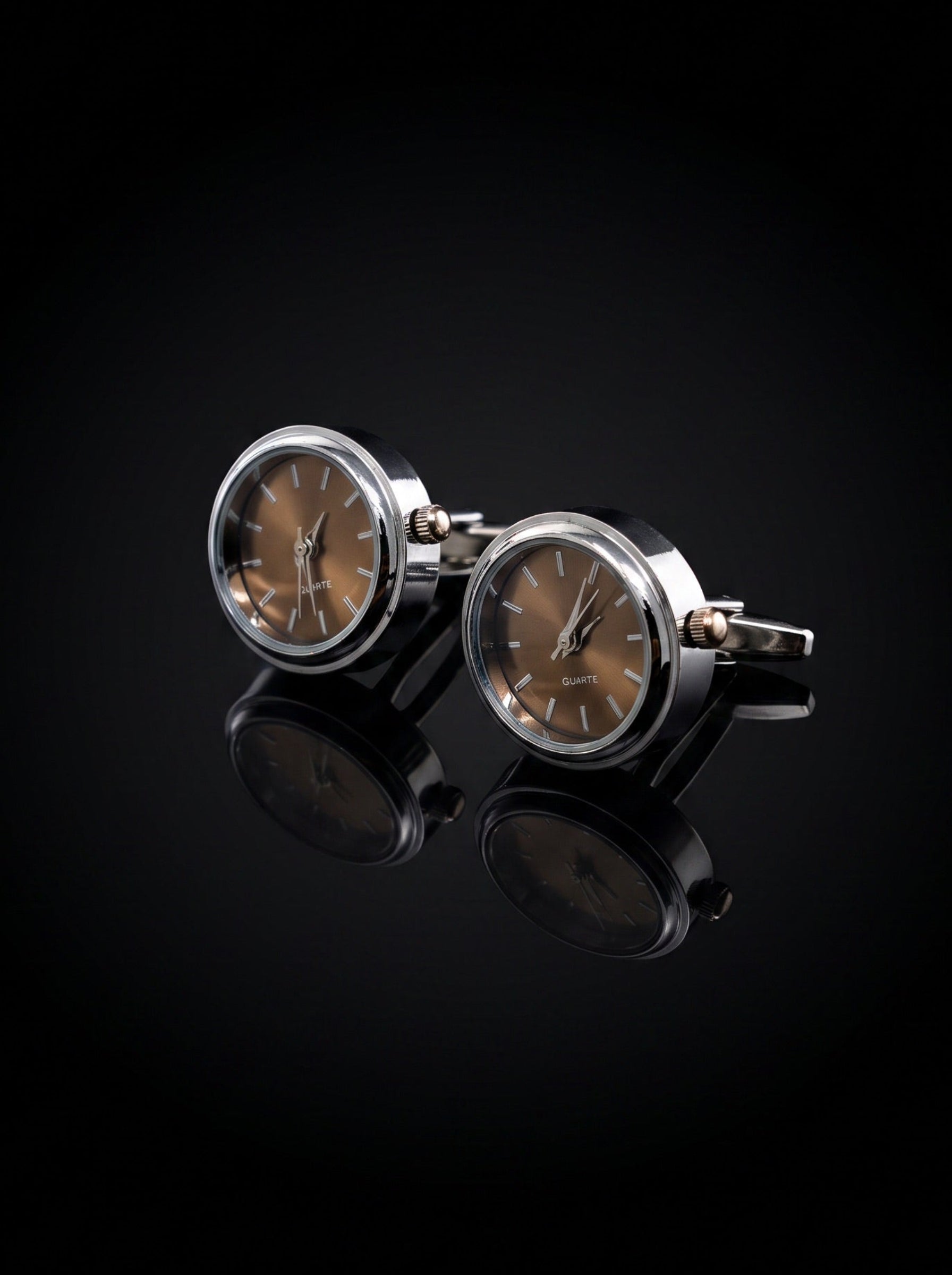 Silver-Tone Bronze Dial Watch Cufflinks - angle 6