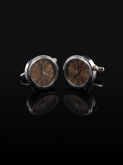 Silver-Tone Bronze Dial Watch Cufflinks - angle 8