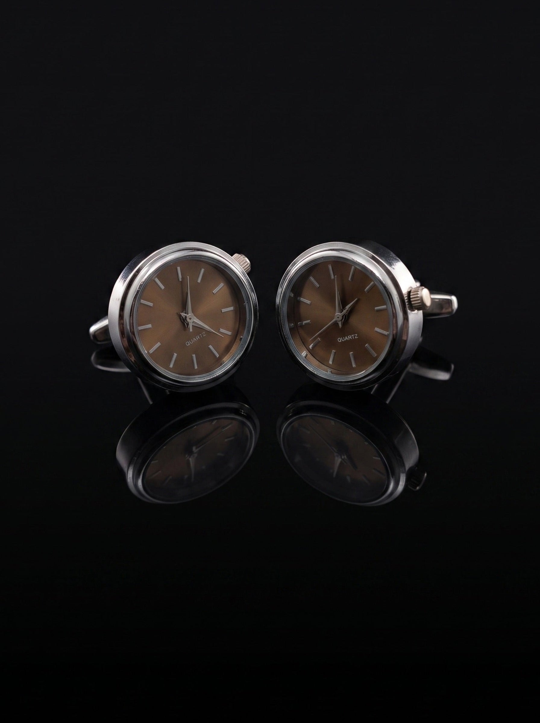 Silver-Tone Bronze Dial Watch Cufflinks - angle 8