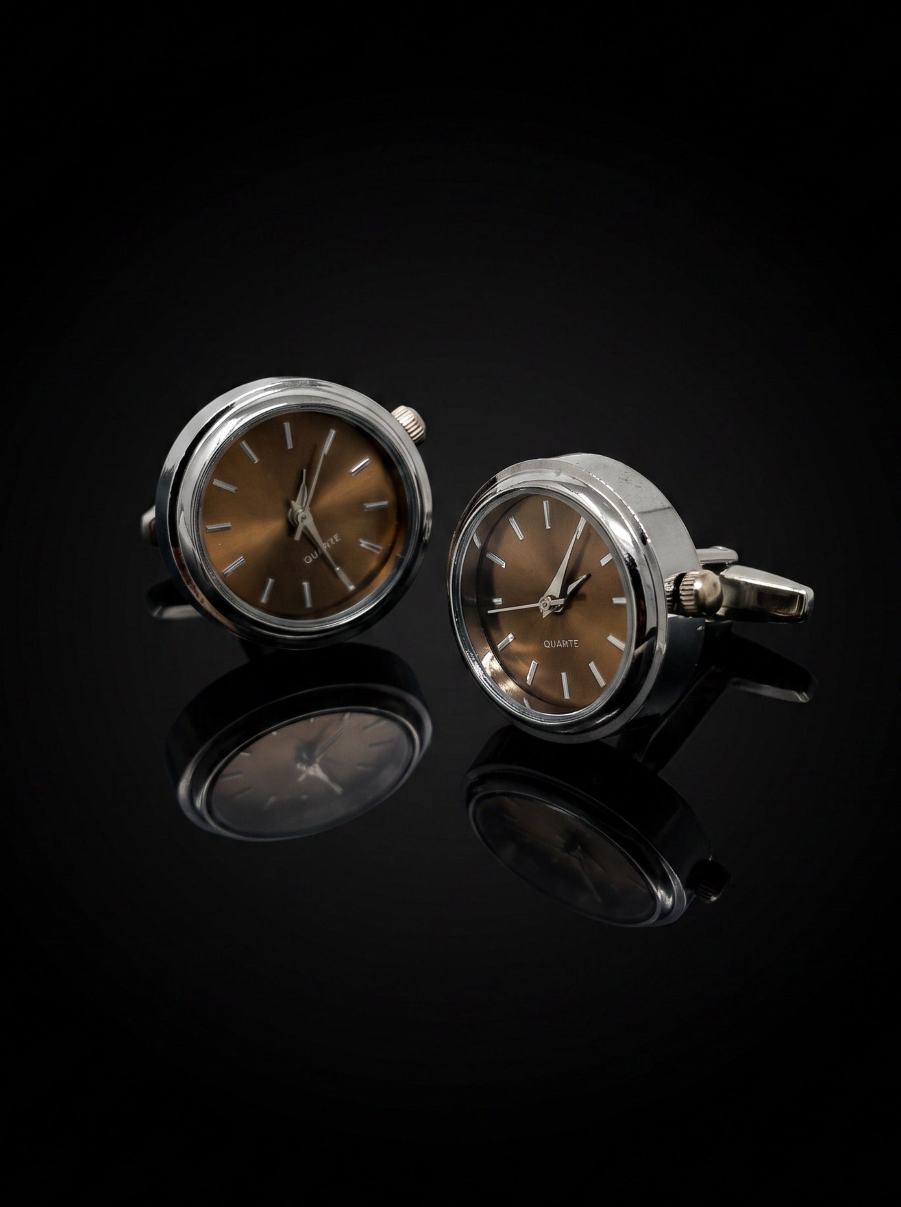 Silver-Tone Bronze Dial Watch Cufflinks - angle 9